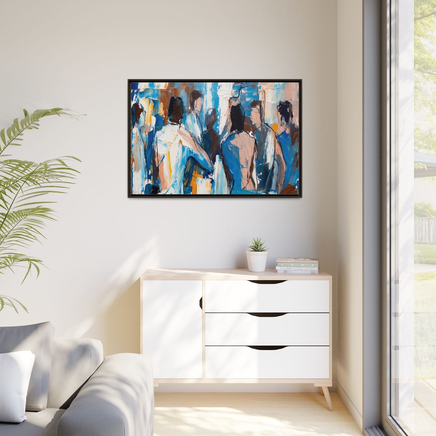 Abstract Coastal Figures Matte Canvas Framed Wall Art