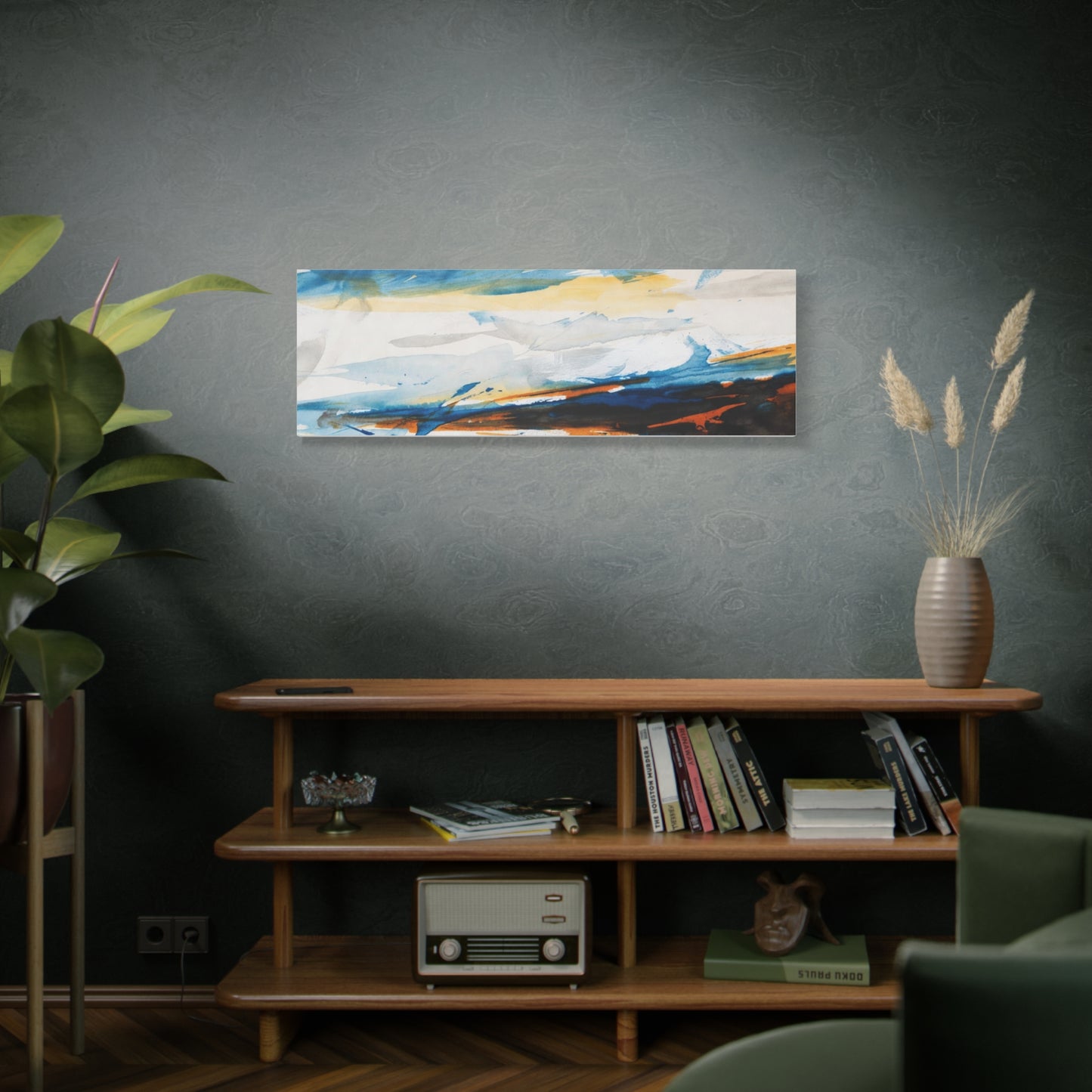Abstract Oceanic Canvas Print — Blue & Amber Stretched Wall Art