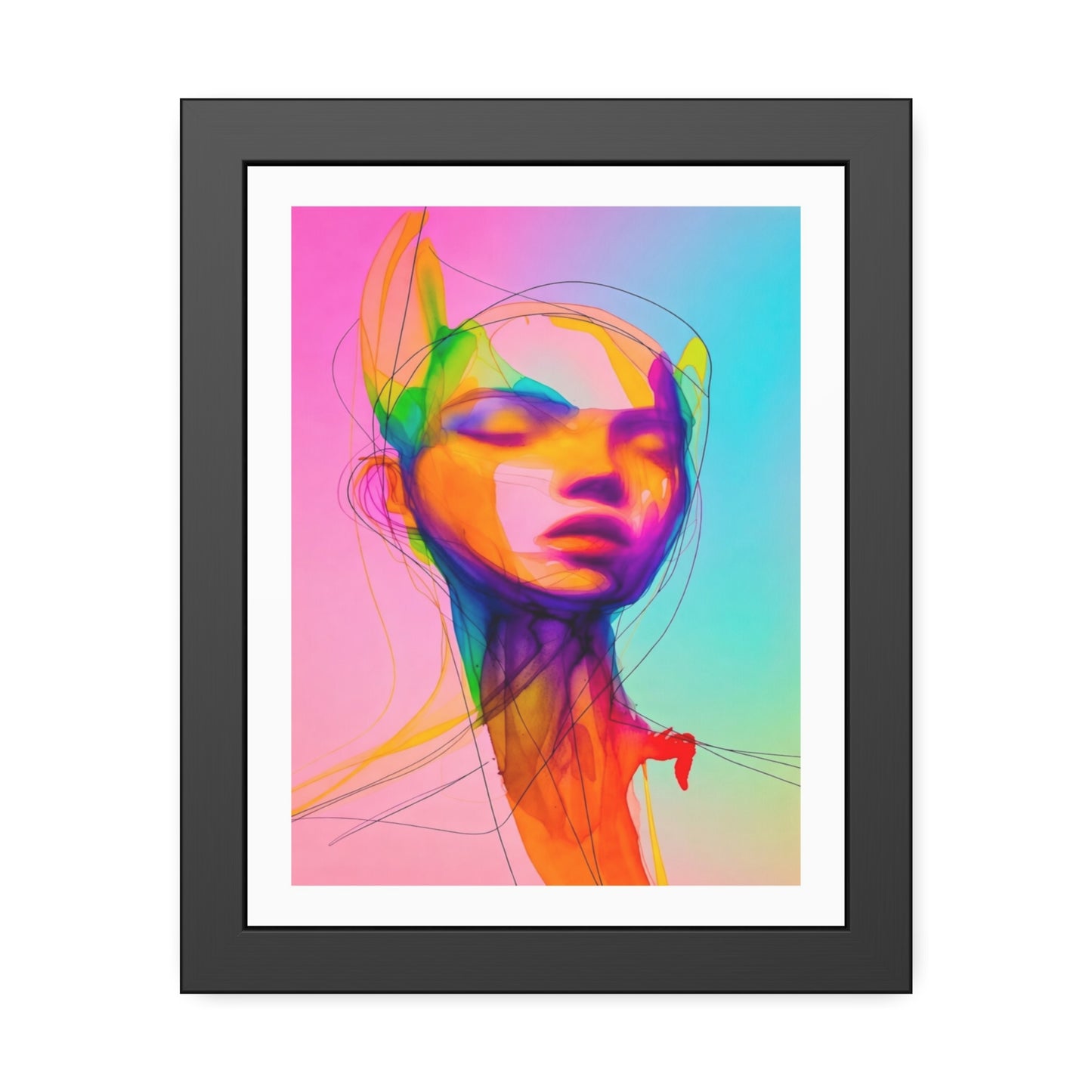 Framed Poster — Vibrant Neon Abstract Portrait Art Print