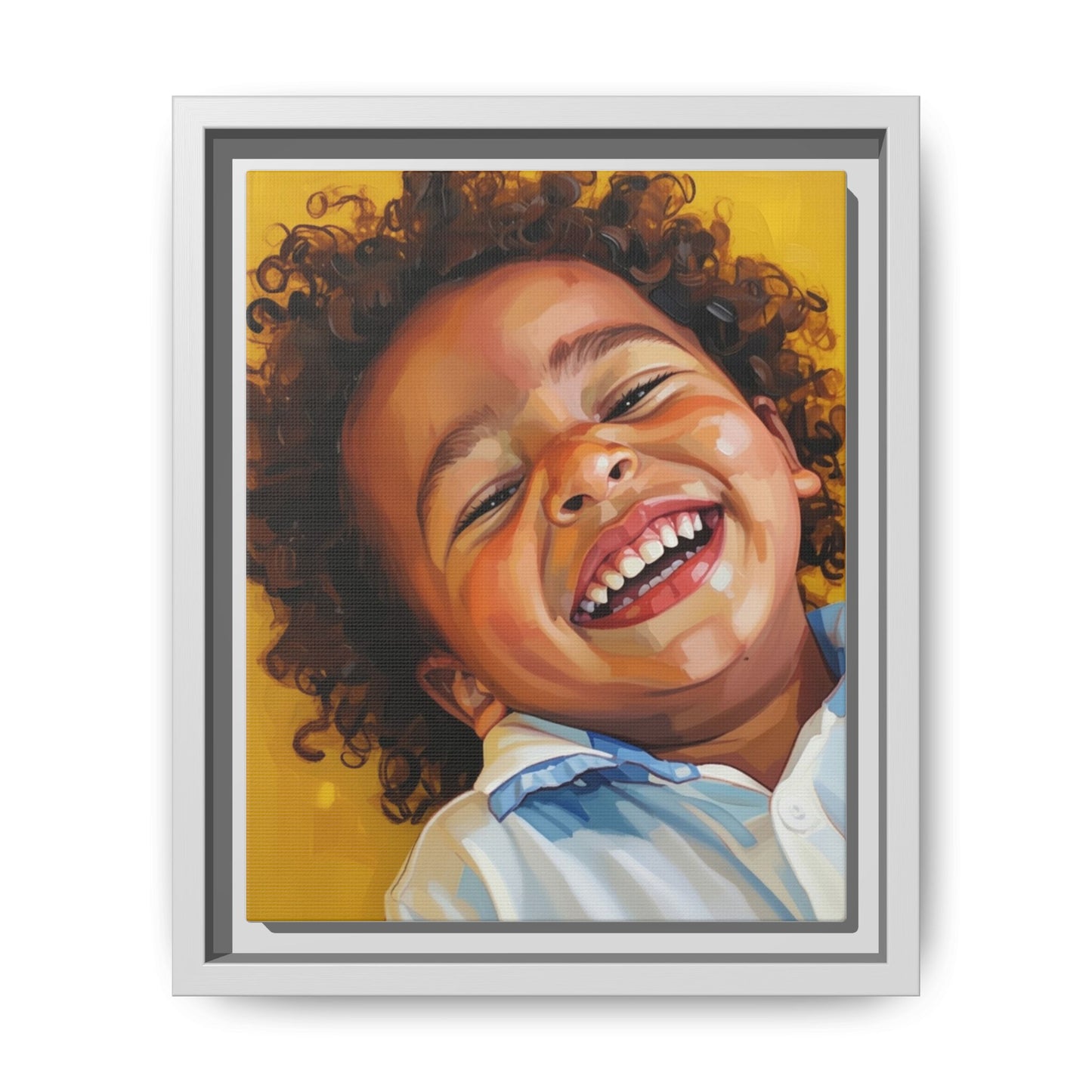 Framed Matte Canvas Print – Joyful Child Portrait, Colorful Nursery Wall Art