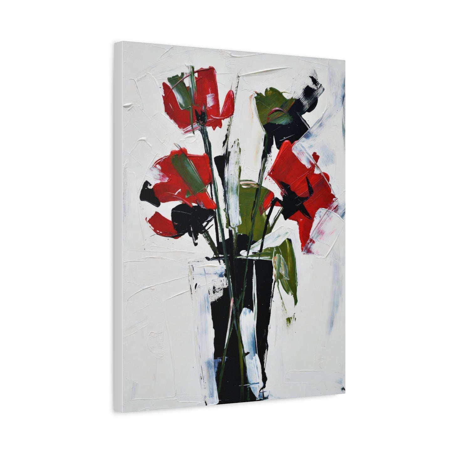 Red Floral Abstract Canvas Print — Modern Painterly Flowers on Matte Stretched Canvas