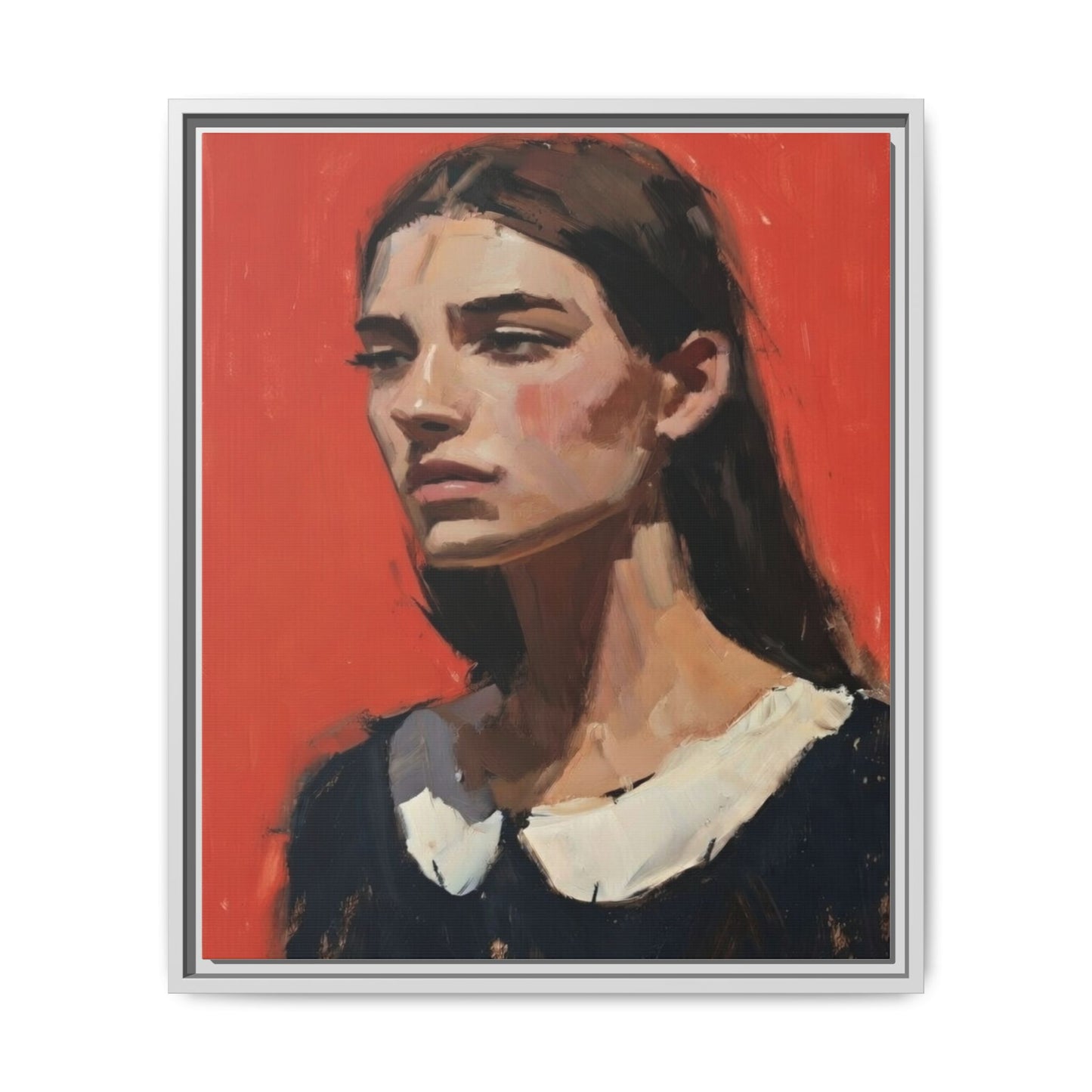 Framed Matte Canvas Portrait Print — Moody Red Figurative Art