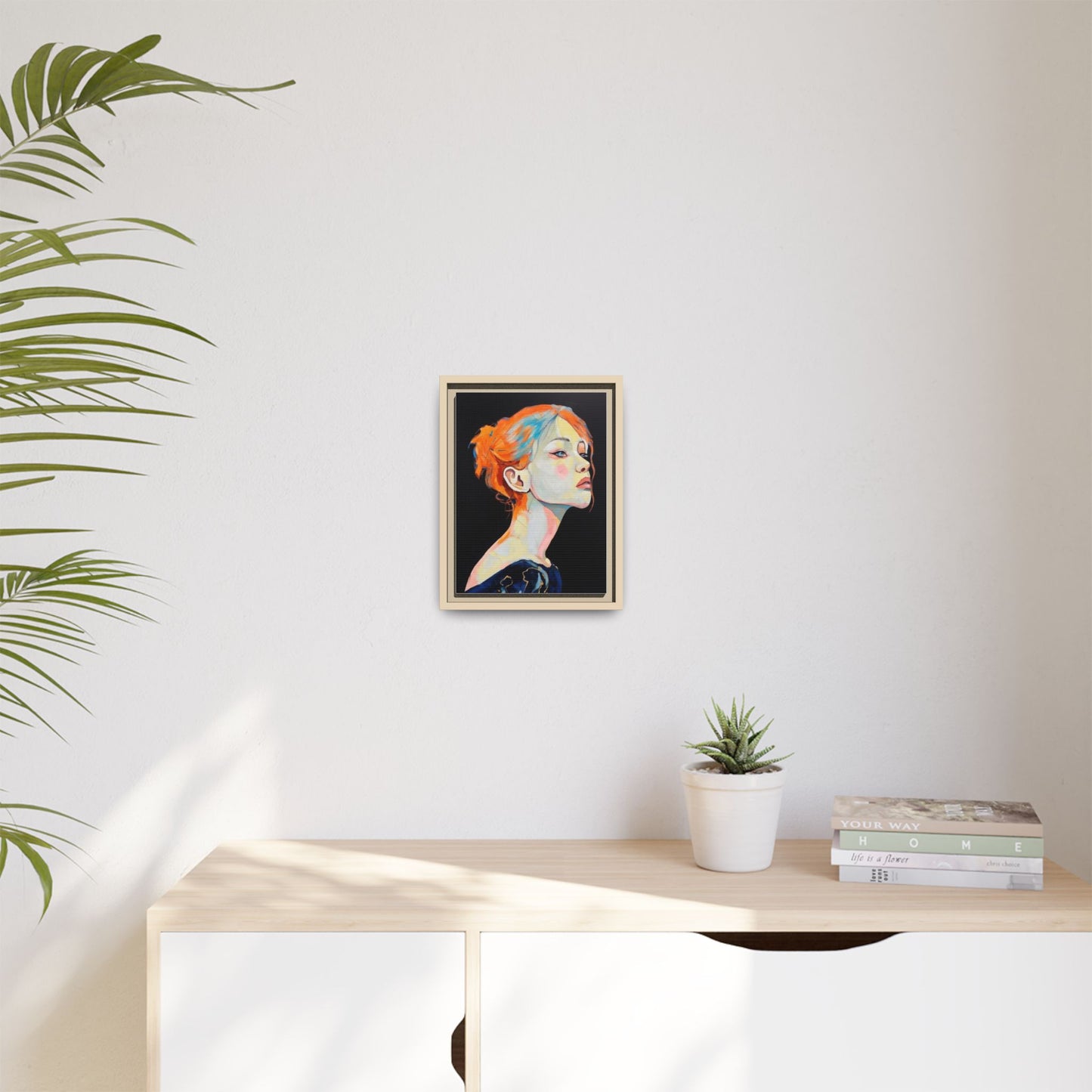Framed Matte Canvas Portrait — Vibrant Multi‑Color Woman Wall Art