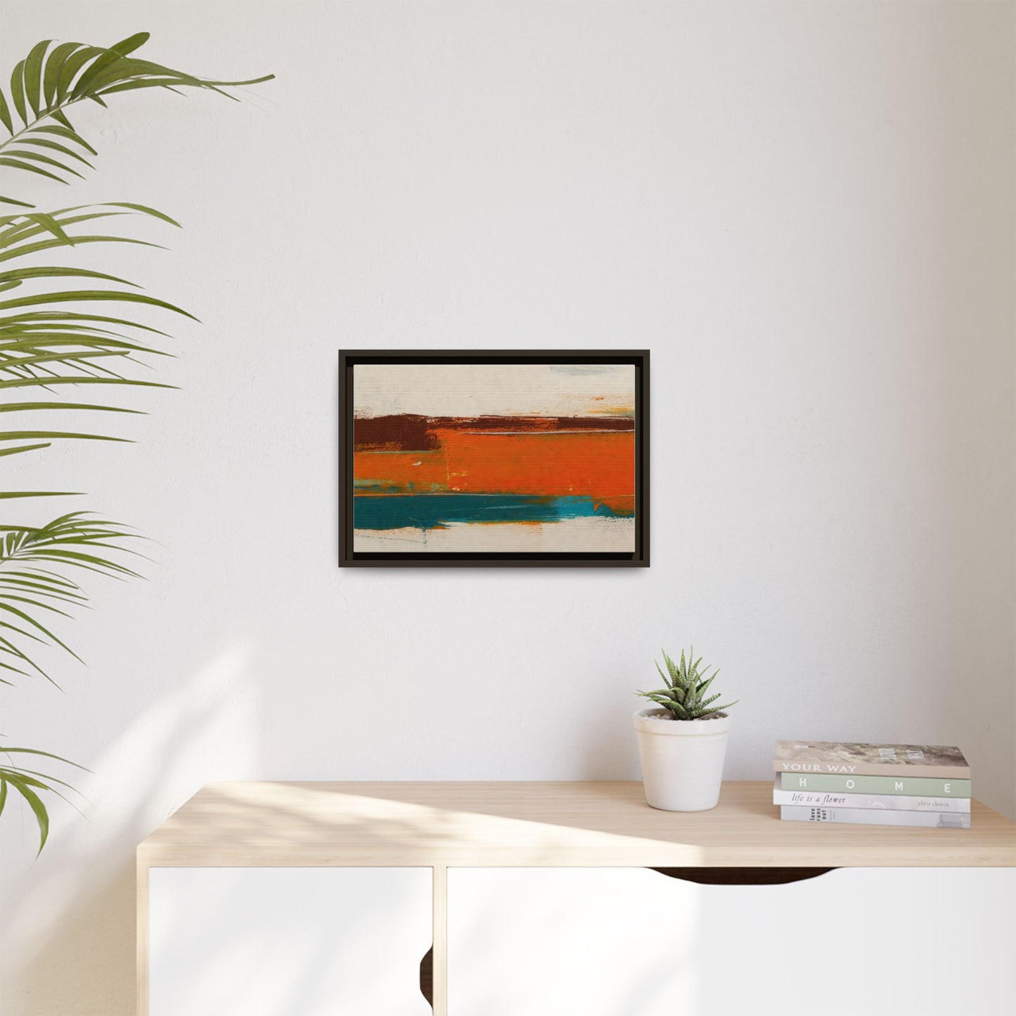 Abstract Horizon Matte Canvas Framed Print — Modern Orange Teal Wall Art