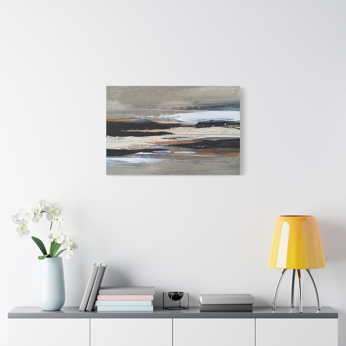 Abstract Coastal Landscape Canvas — Neutral Tones Matte Stretched Wall Art