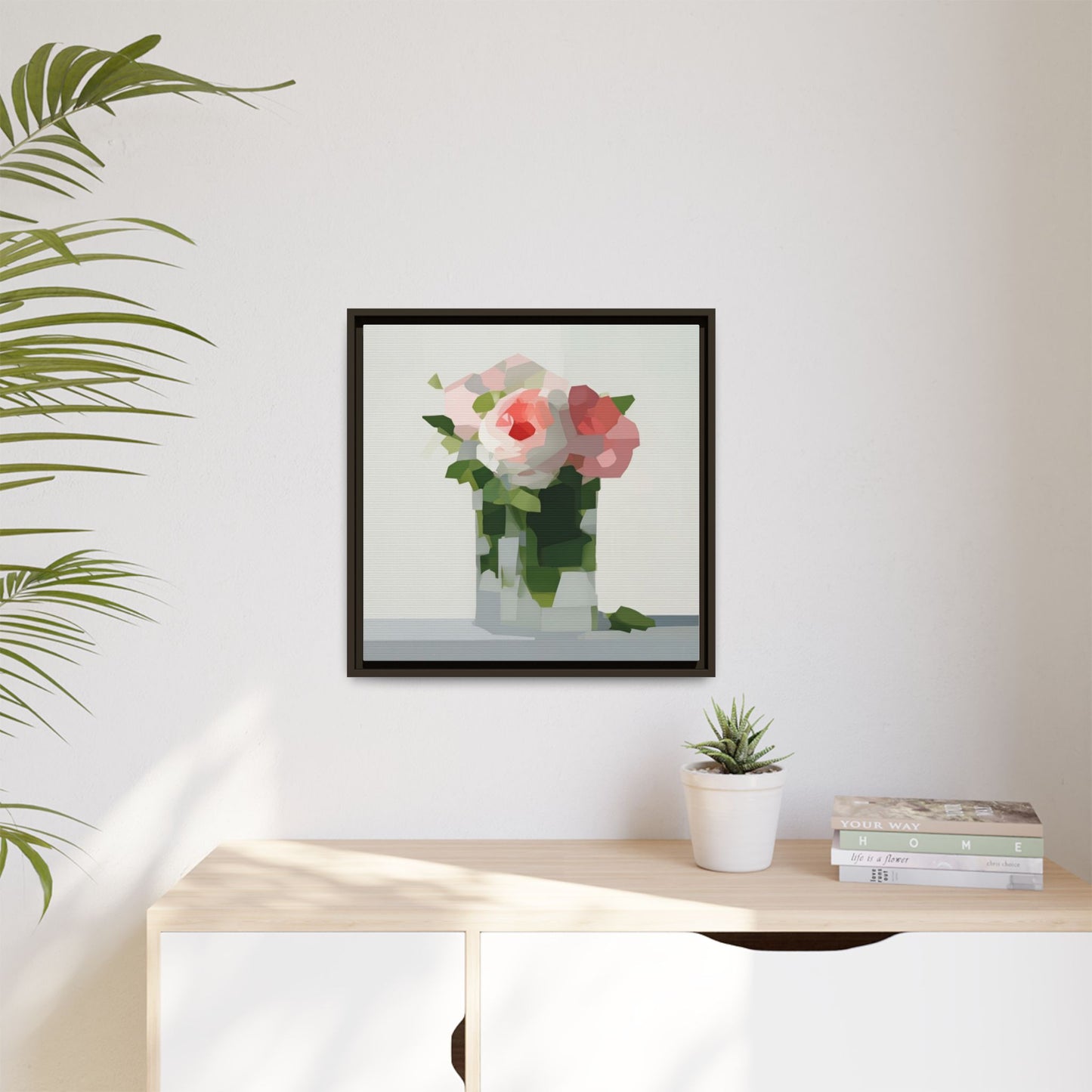Framed Floral Canvas Print — Modern Pink Roses Still Life
