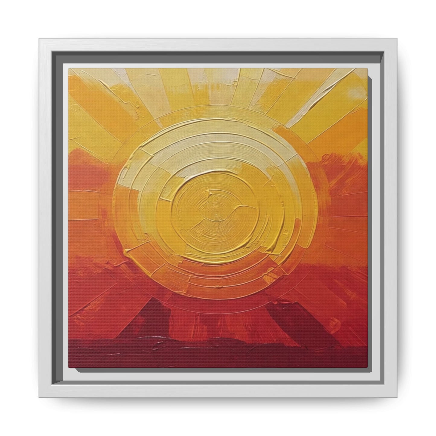 Sunburst Abstract Framed Canvas Art — Matte Multi‑Color Wall Print