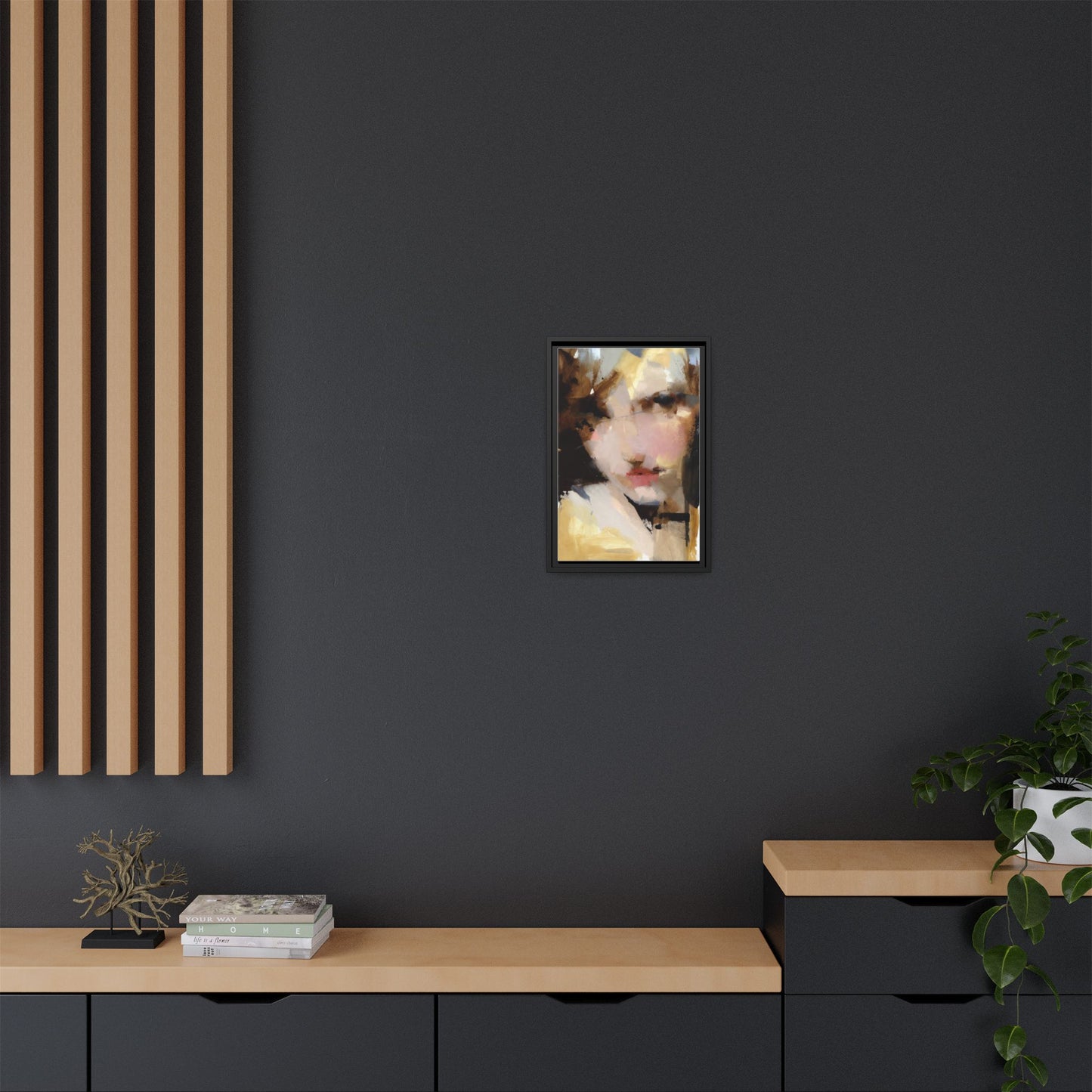 Abstract Portrait Matte Canvas Framed Print — Modern Feminine Wall Art