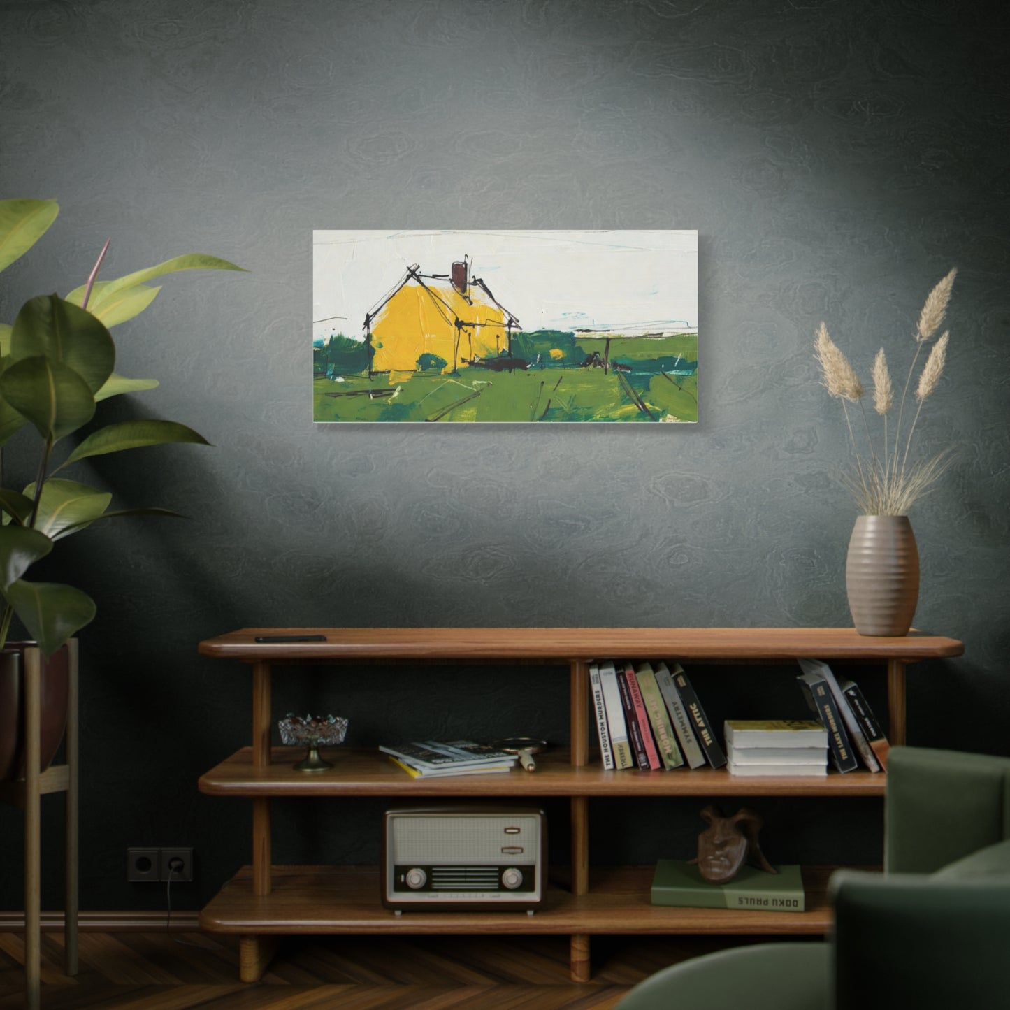 Yellow Cottage Landscape Canvas - Matte Stretched Wall Art