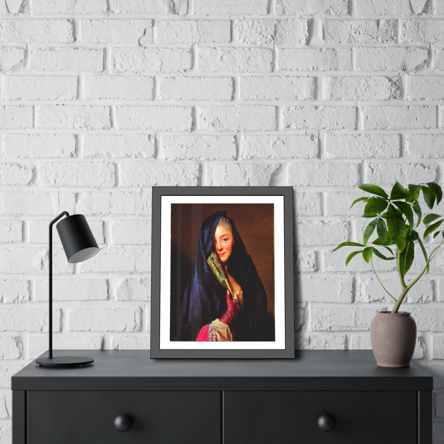 Framed Art Print — Woman with Fan Vintage Portrait Poster