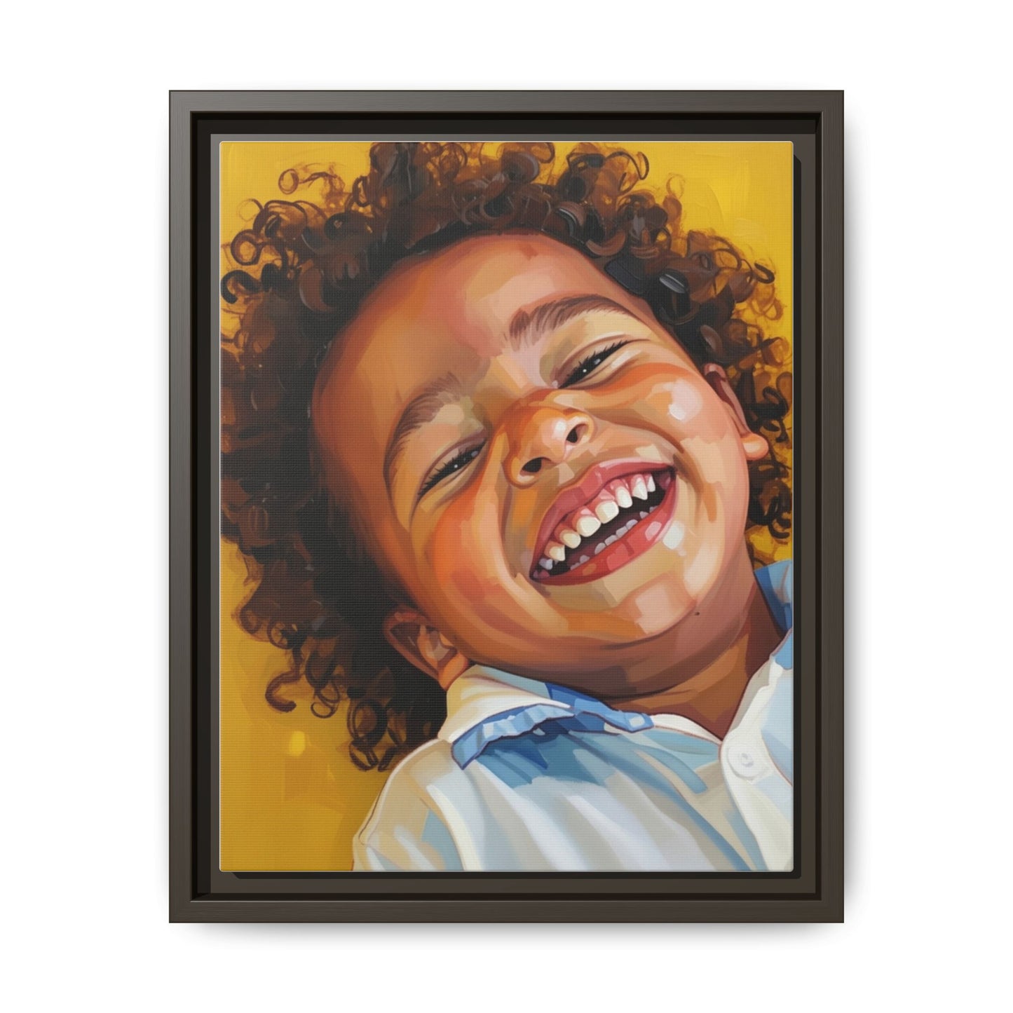 Framed Matte Canvas Print – Joyful Child Portrait, Colorful Nursery Wall Art