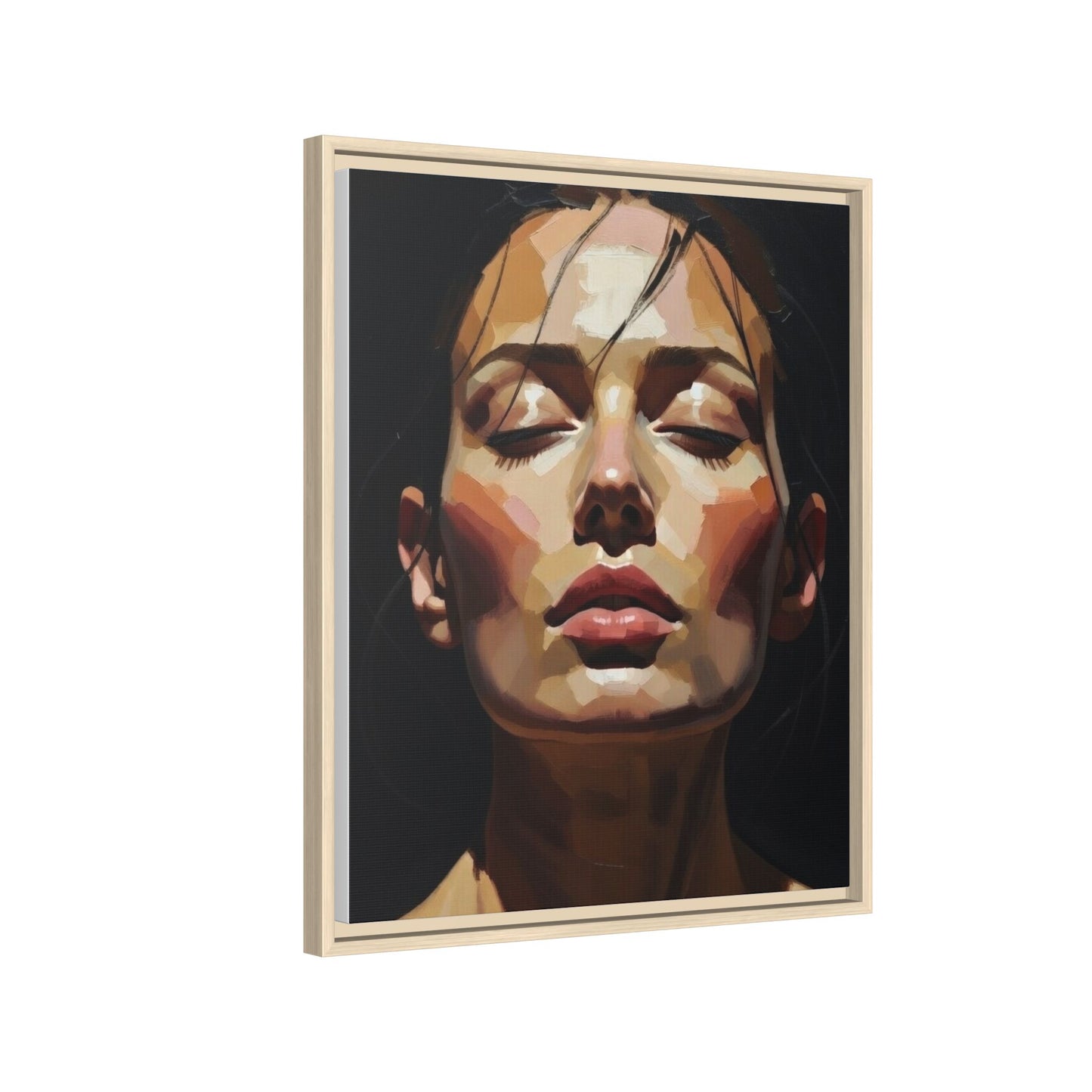 Framed Matte Canvas Portrait – Woman with Eyes Closed (Multi‑Color)