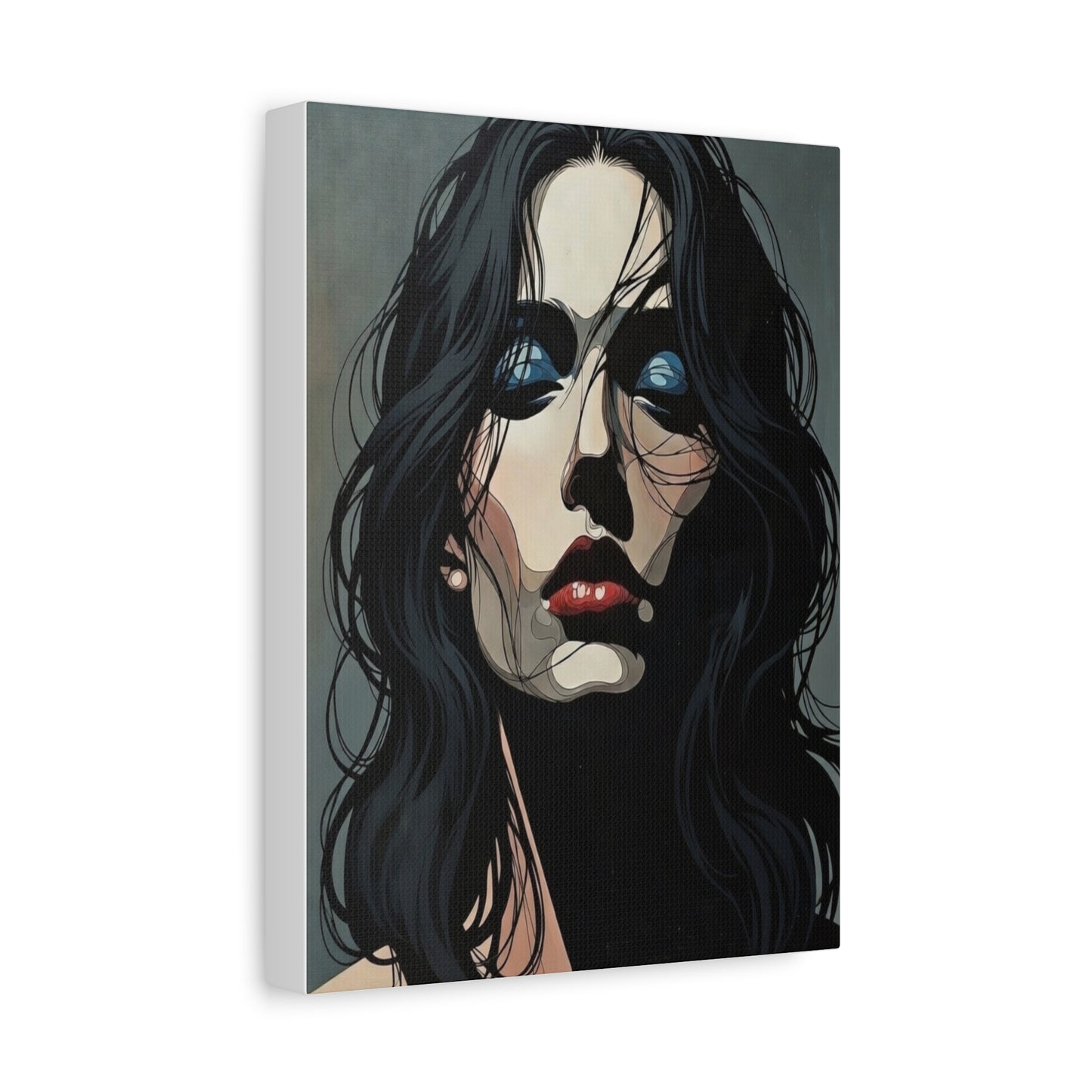 Dark Glam Portrait Canvas Art — Moody Woman Face Matte Stretched Wall Decor