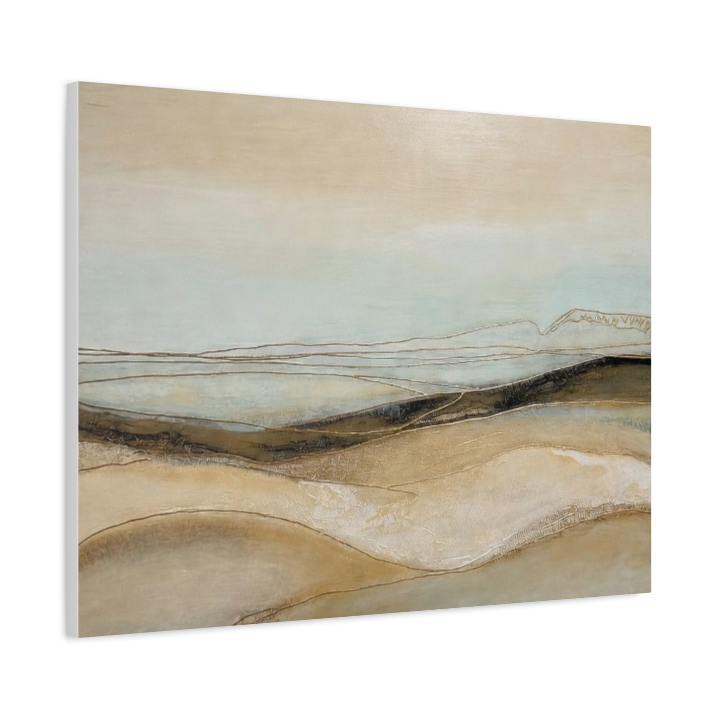 Abstract Coastal Landscape Matte Canvas Wall Art — Neutral Beach Waves Stretched Canvas