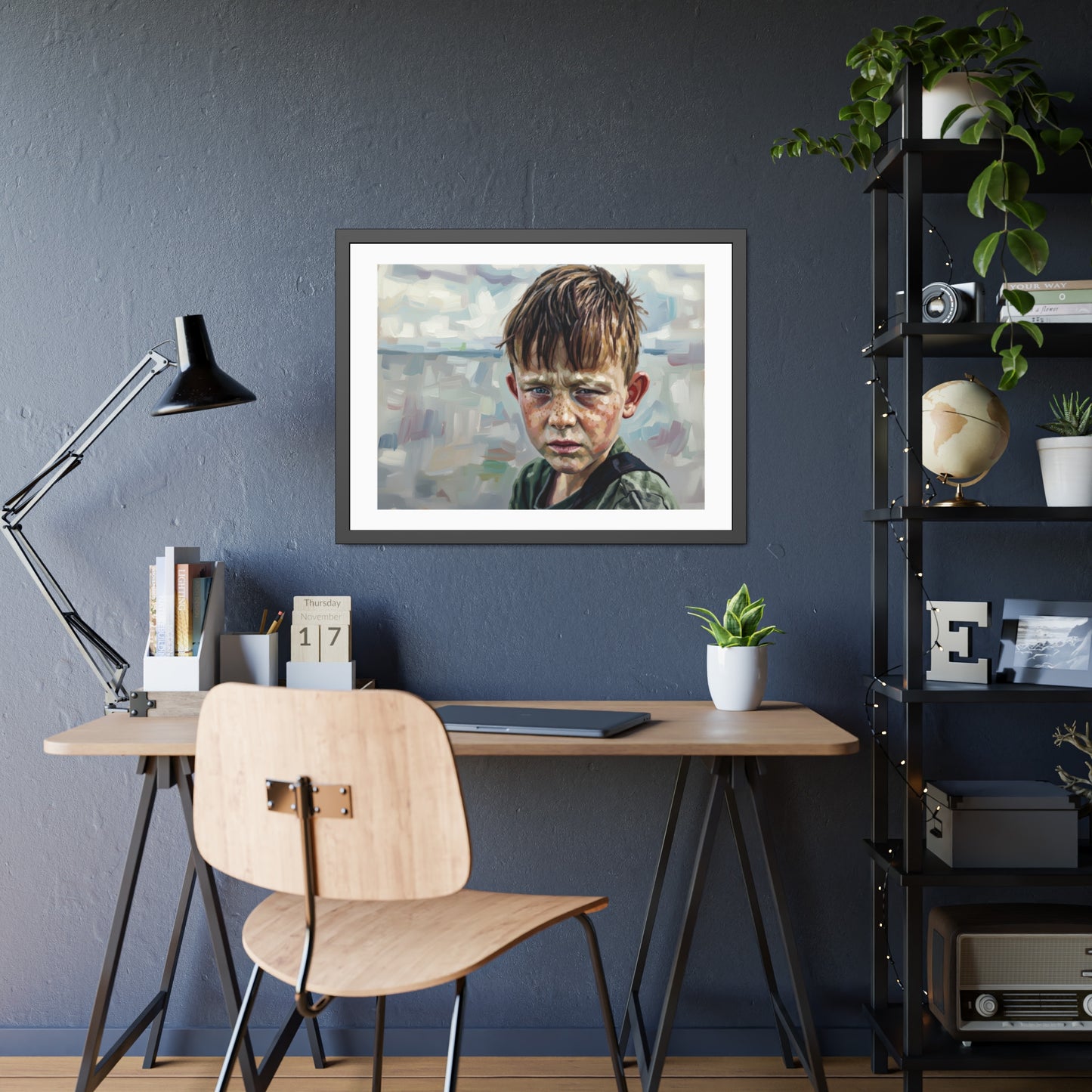 Framed Poster — Weathered Boy Portrait Art Print