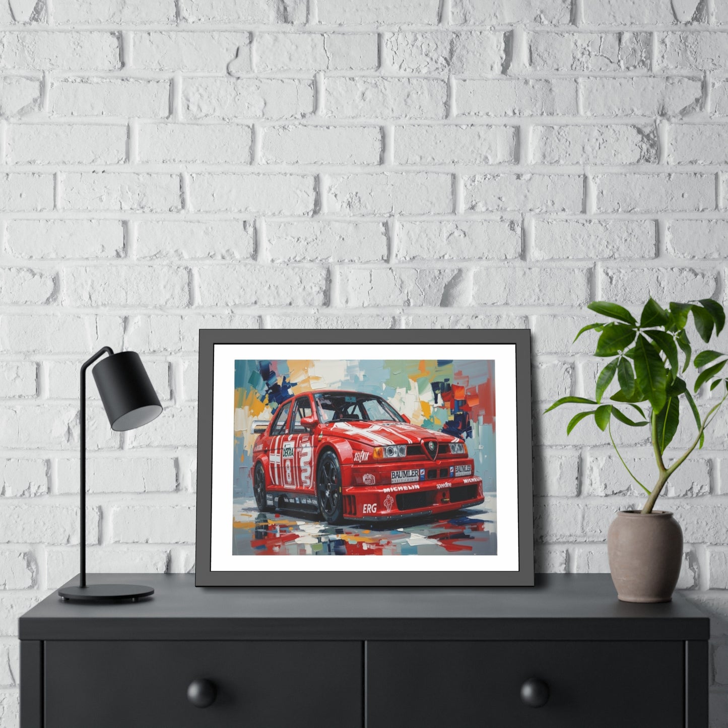 Race Car Framed Poster — Retro Red Racing Alfa Artwork