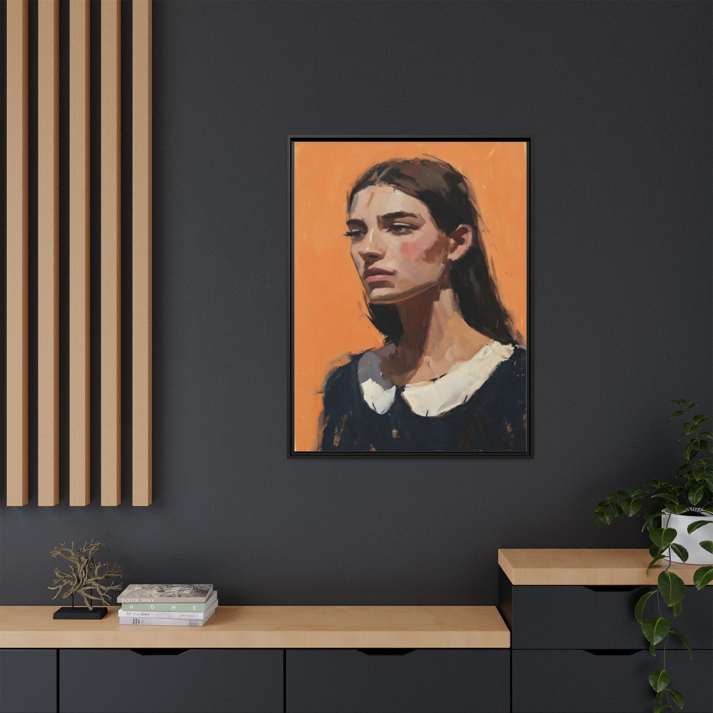 Framed Matte Canvas Portrait Art — Modern Figurative Painting on Orange