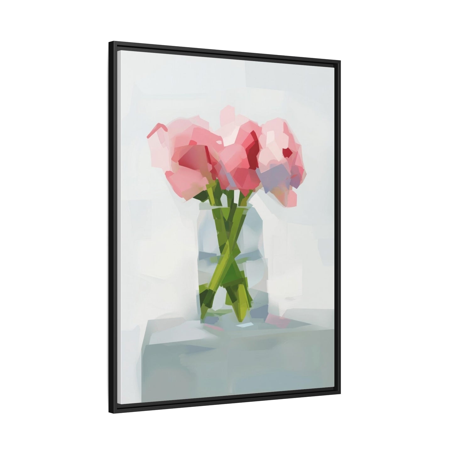 Framed Floral Canvas Art — Pink Peonies in Vase (Matte)