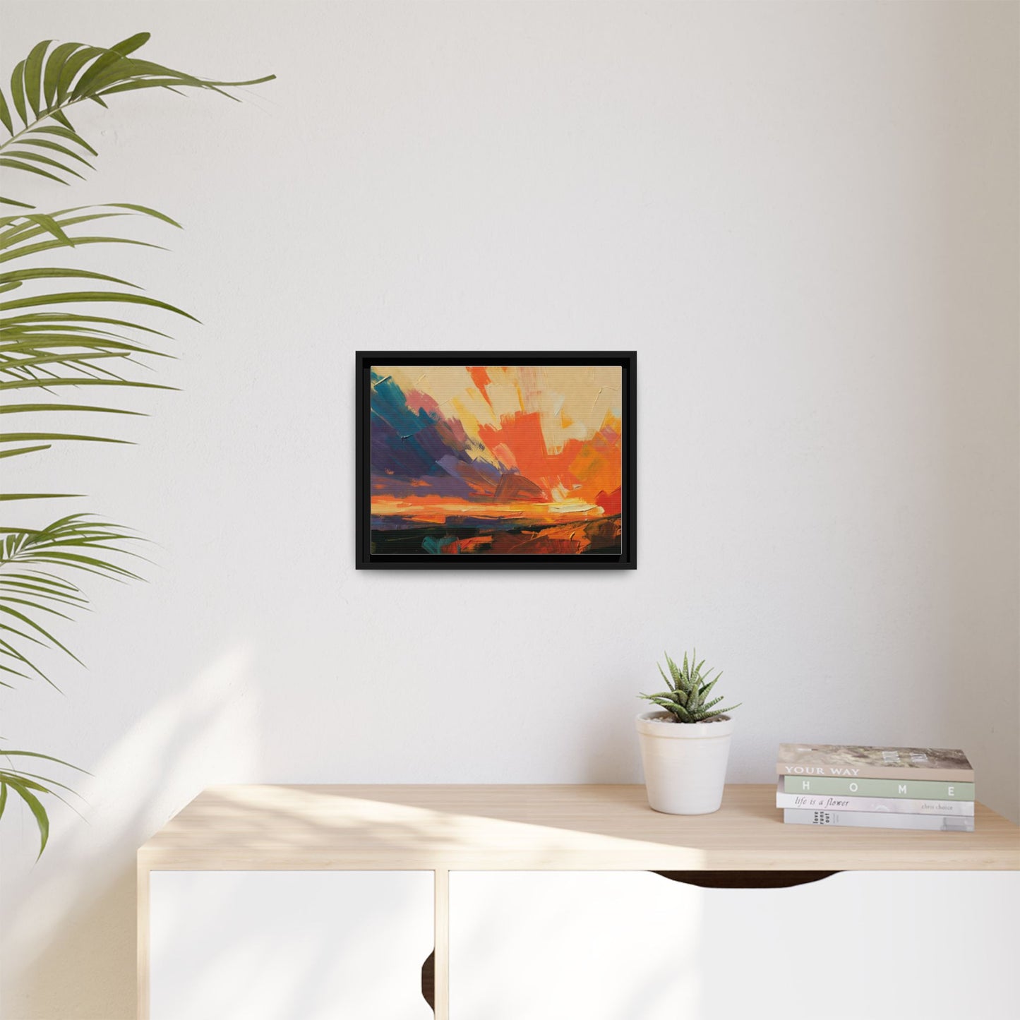 Framed Abstract Sunset Canvas Art – Multicolor Matte Wall Decor