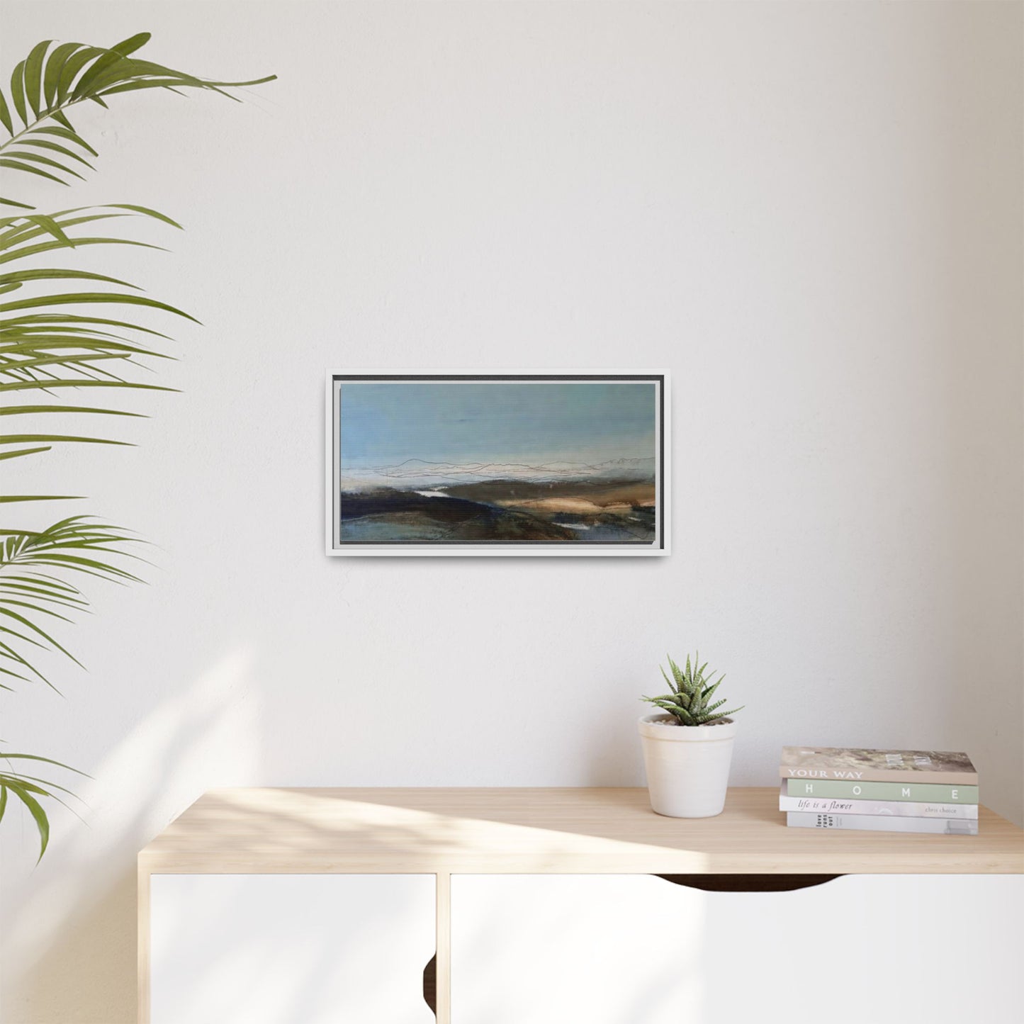 Framed Matte Canvas Wall Art — Serene Abstract Blue Landscape