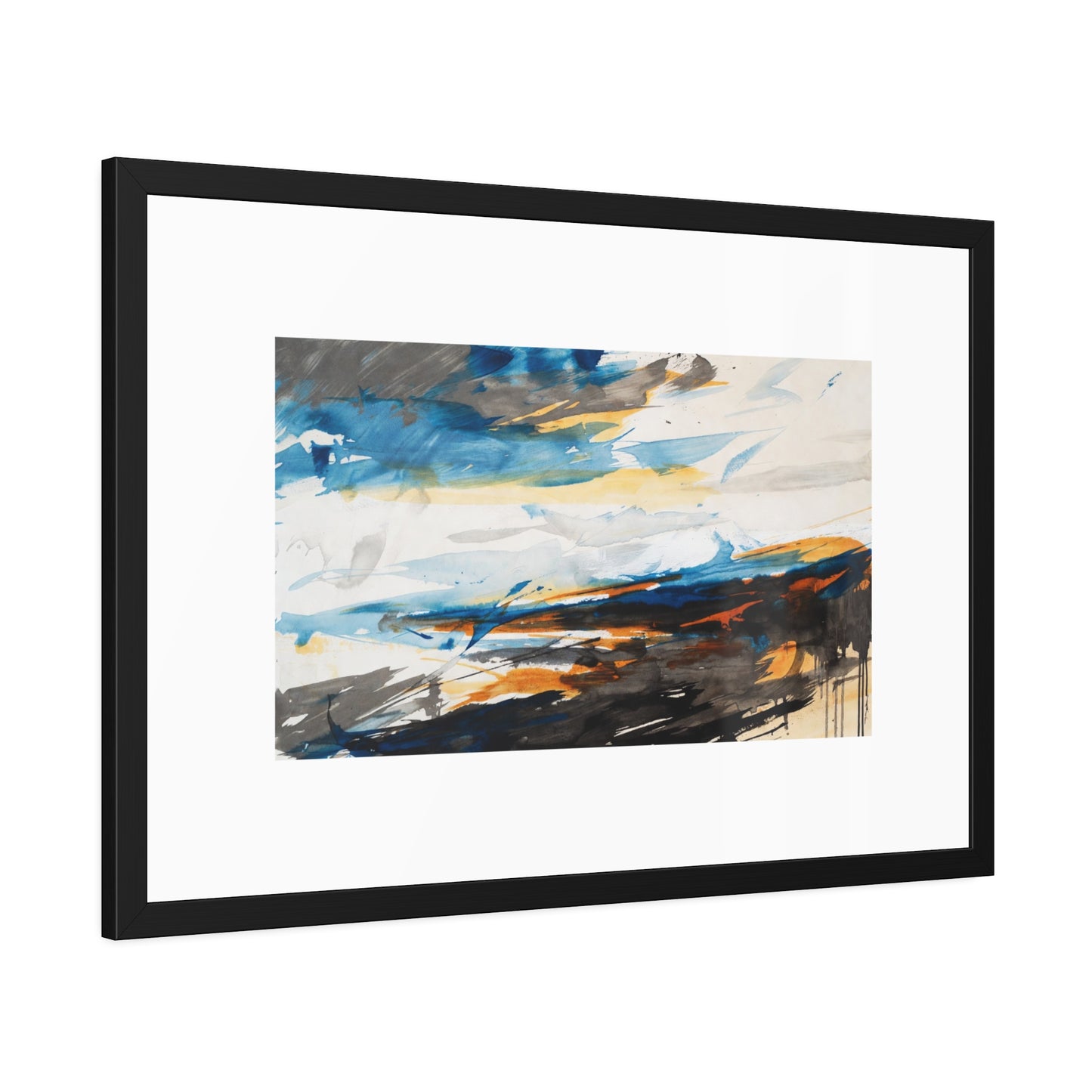 Framed Abstract Poster — Blue & Gold Coastal Abstract Art Print