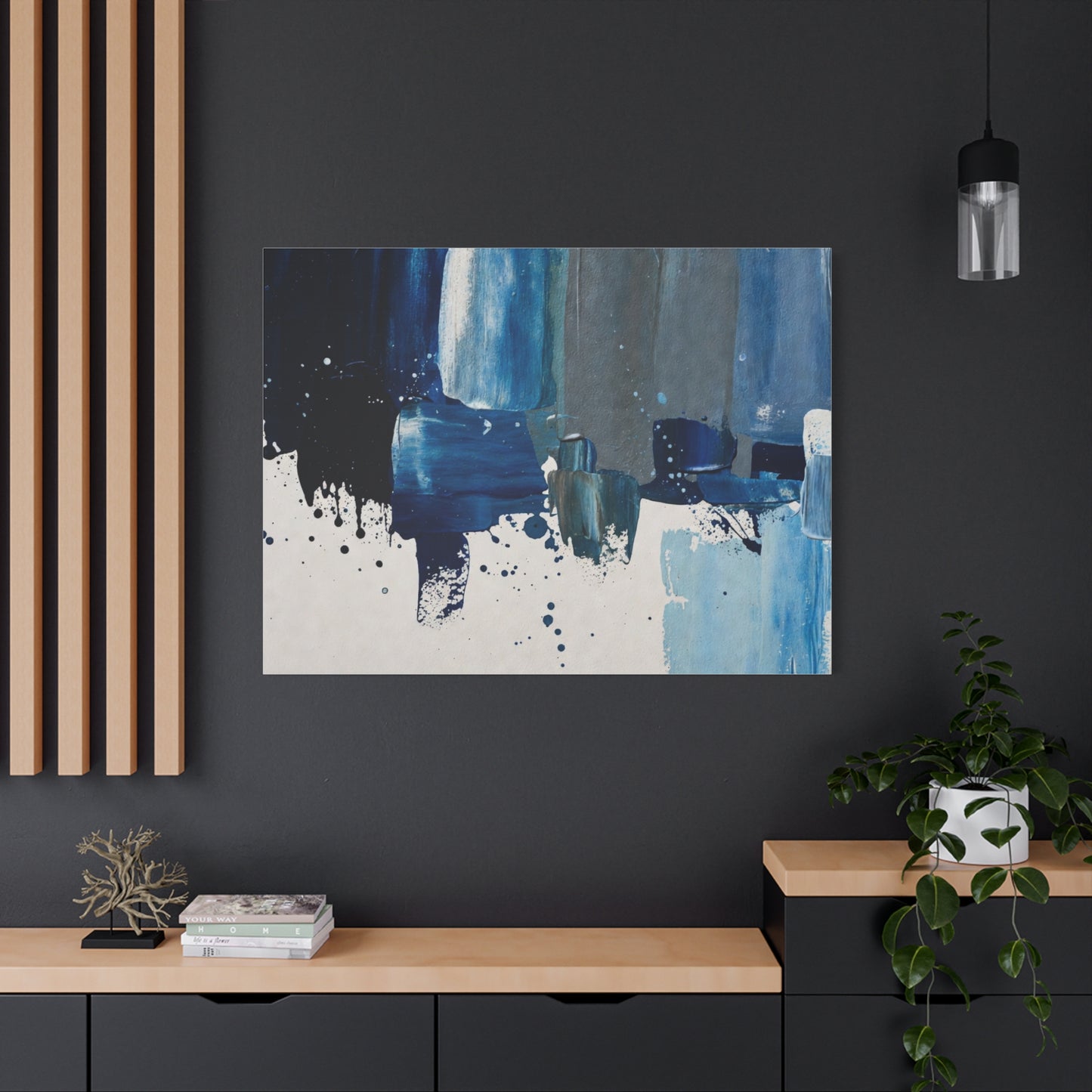 Blue Abstract Canvas Wall Art – Modern Matte Stretched Canvas