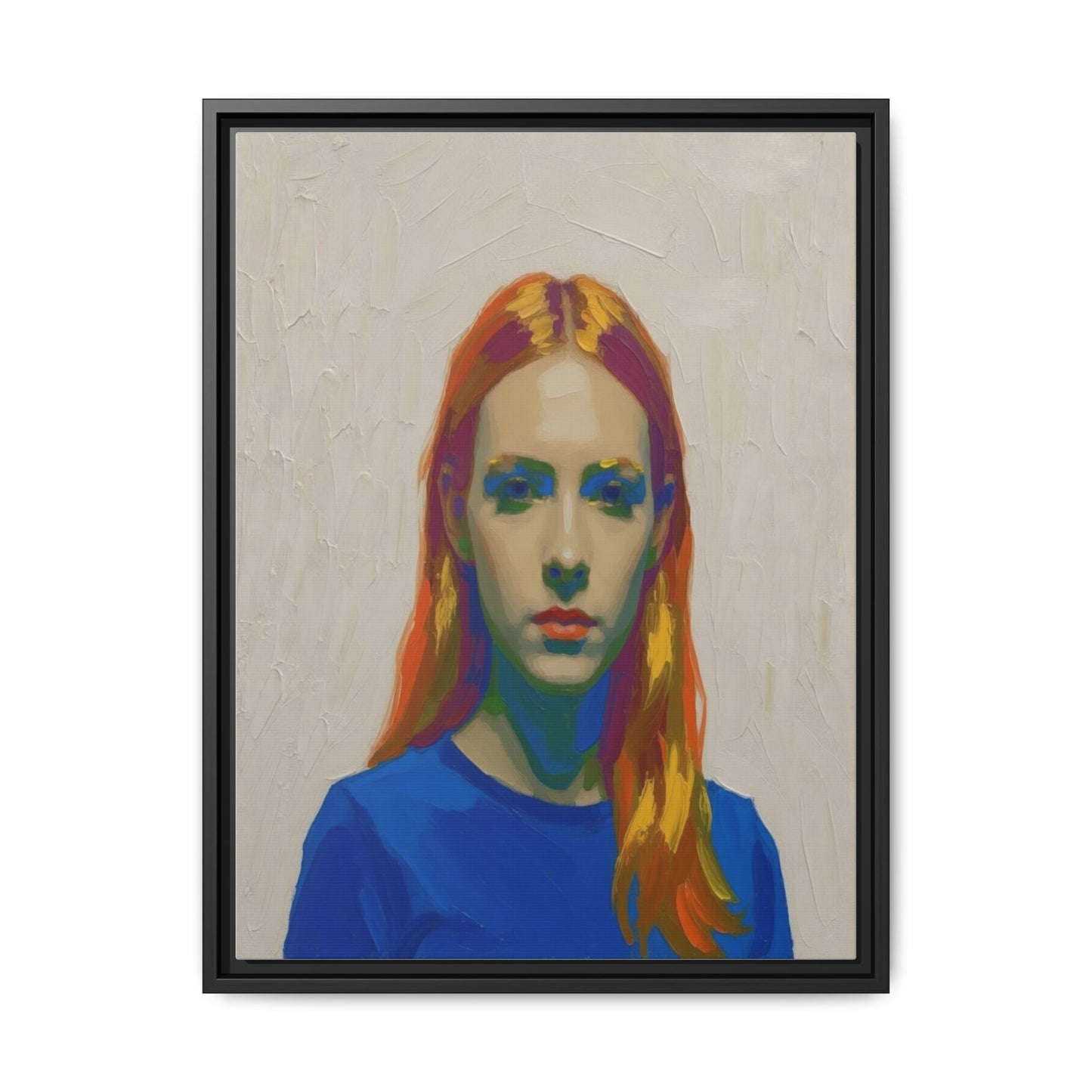 Framed Matte Canvas Portrait — Vibrant Multi‑Color Girl Art Print