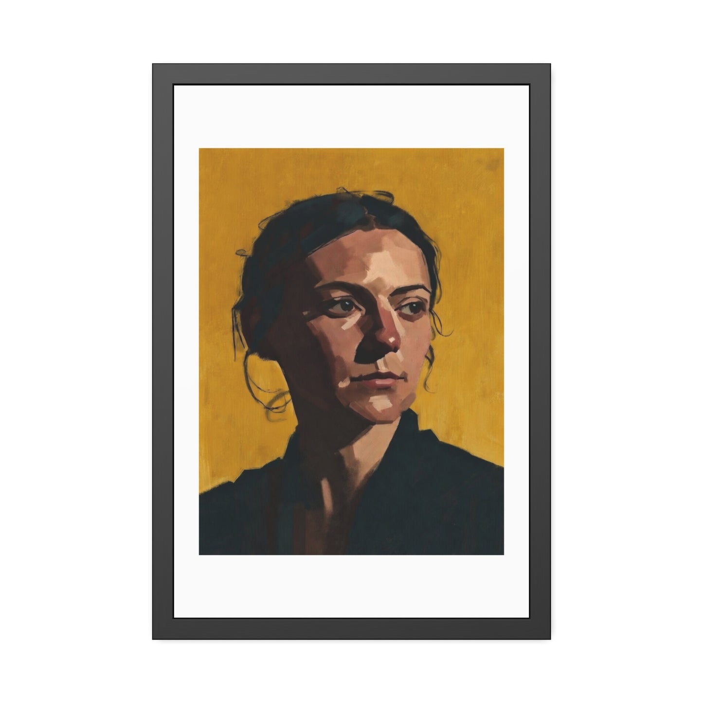 Framed Portrait Poster — Modern Painted Portrait on Mustard Background