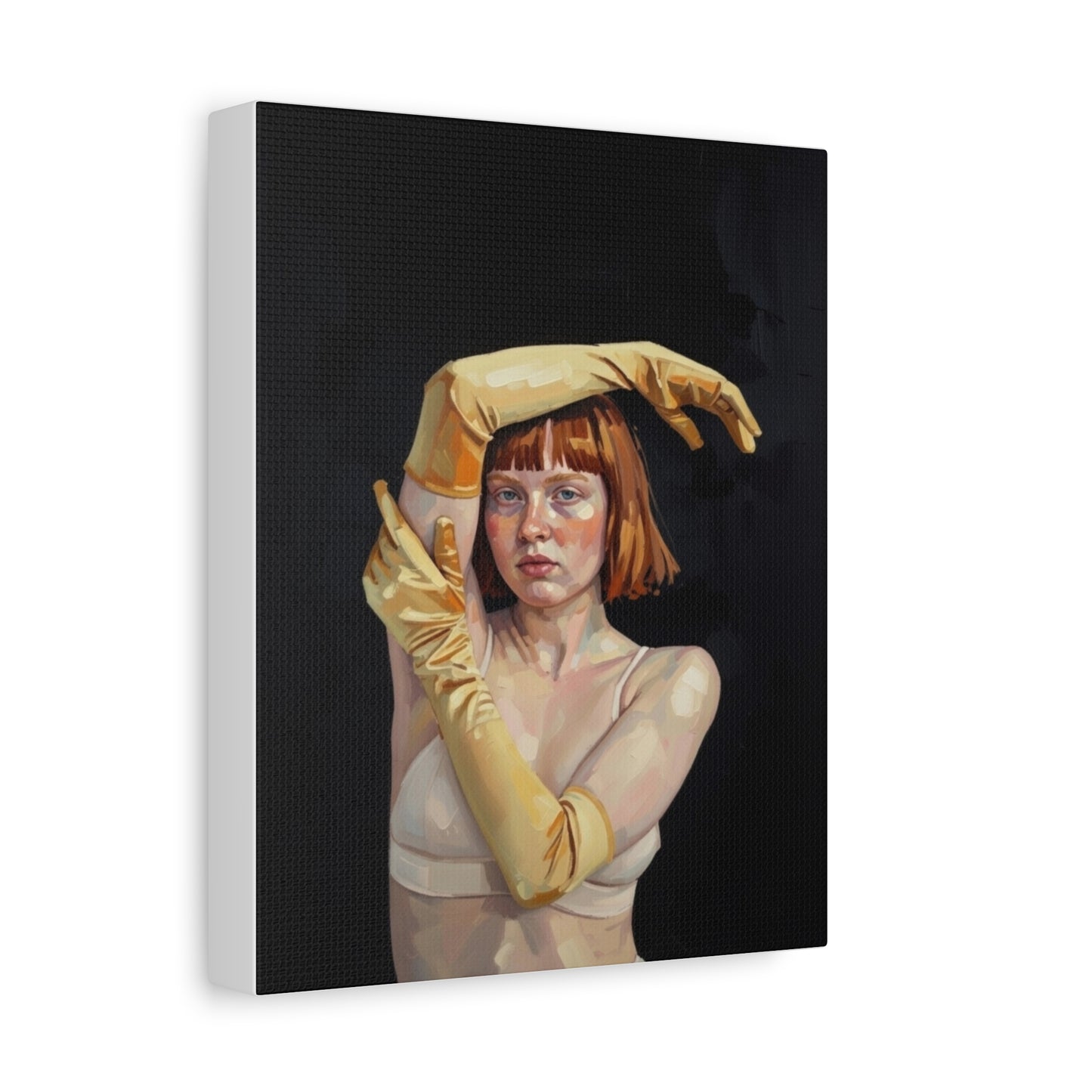 Contemporary Portrait Canvas — Redhead in Yellow Gloves Matte Stretched Art