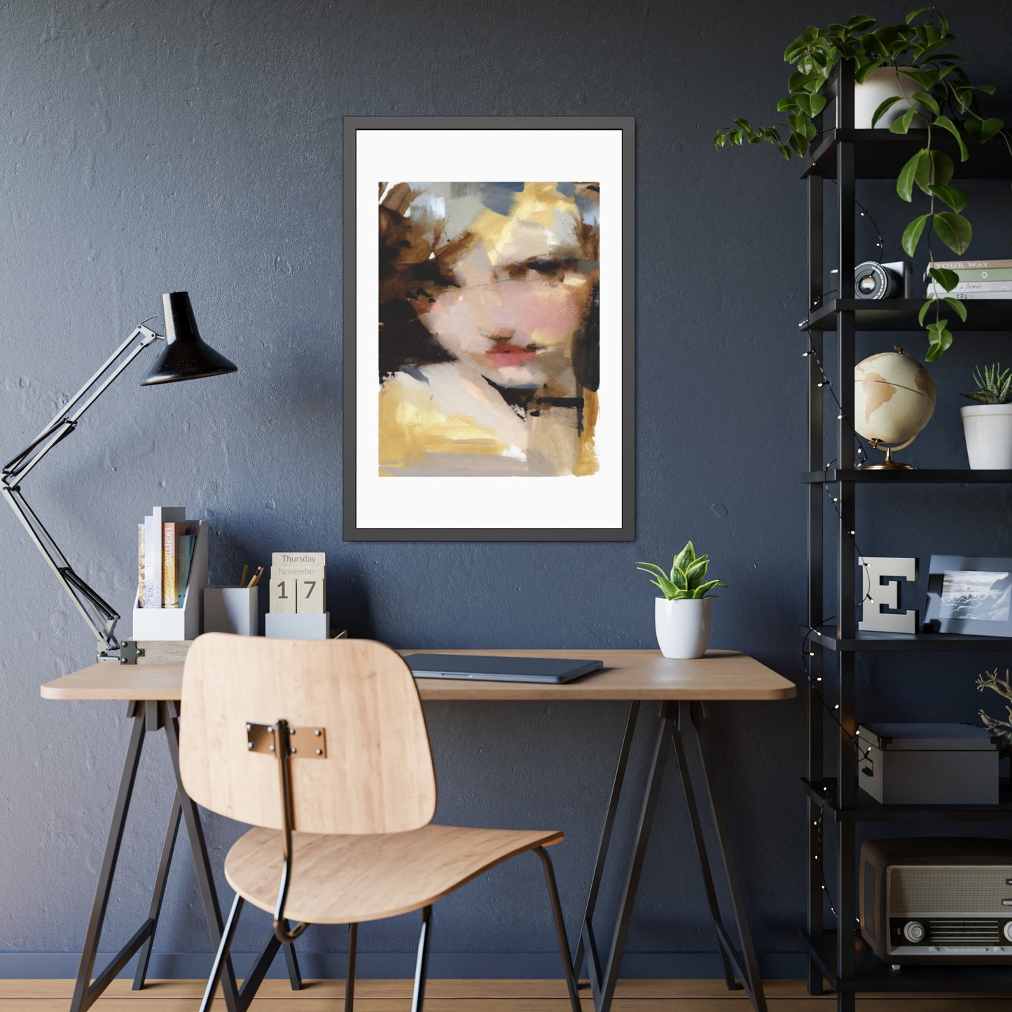 Abstract Portrait Framed Poster – Modern Impressionist Wall Art