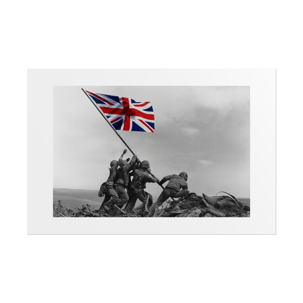 Raising the Union Jack by Unknown attributed to Joe Rosenthal Wall Art Print
