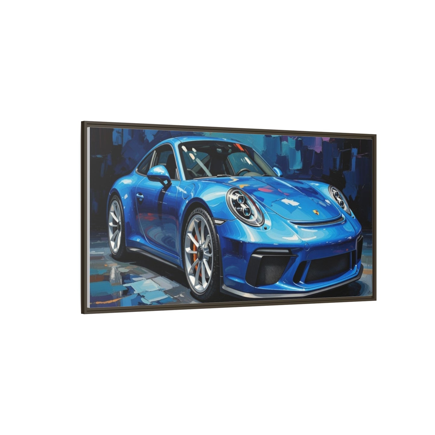 Blue Sports Car Matte Canvas Framed Print — Modern Automotive Wall Art