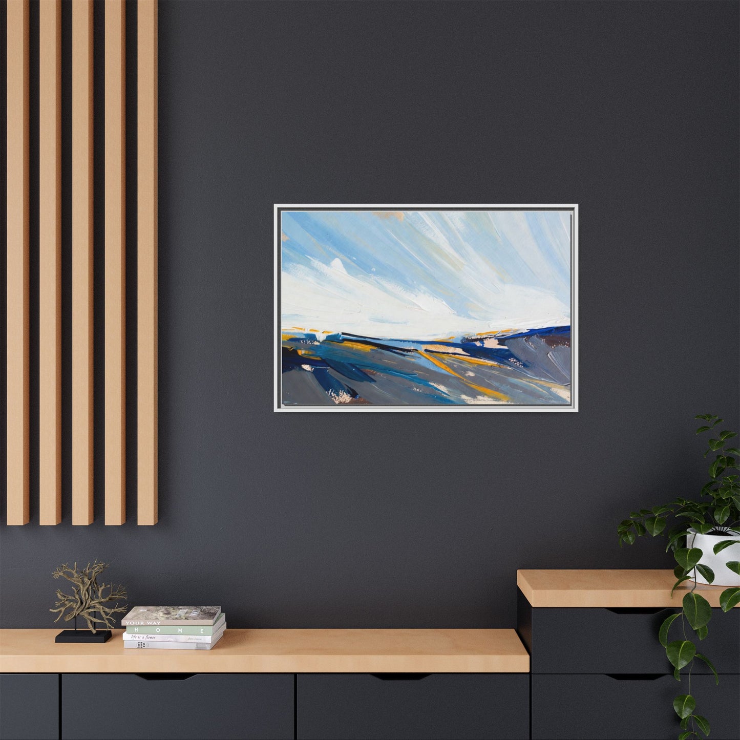 Framed Abstract Seascape Canvas Print — Matte Multi‑Color Wall Art