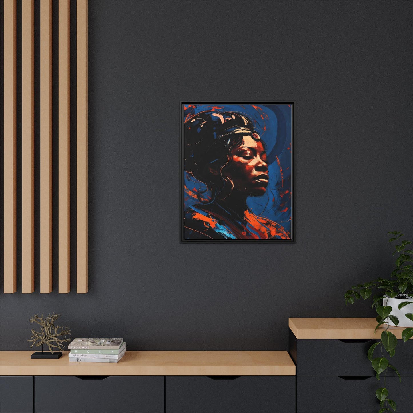 Framed Matte Canvas Art - Vibrant Portrait of a Black Woman (Multi-Color)