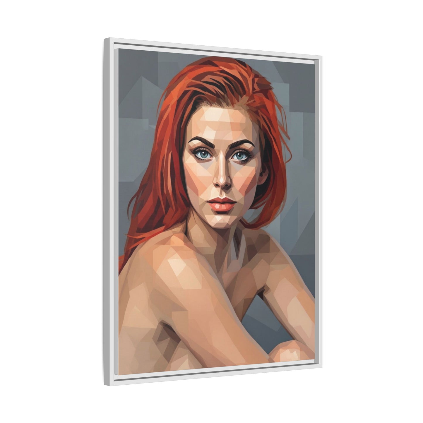 Framed Matte Canvas Portrait — Geometric Redhead Wall Art