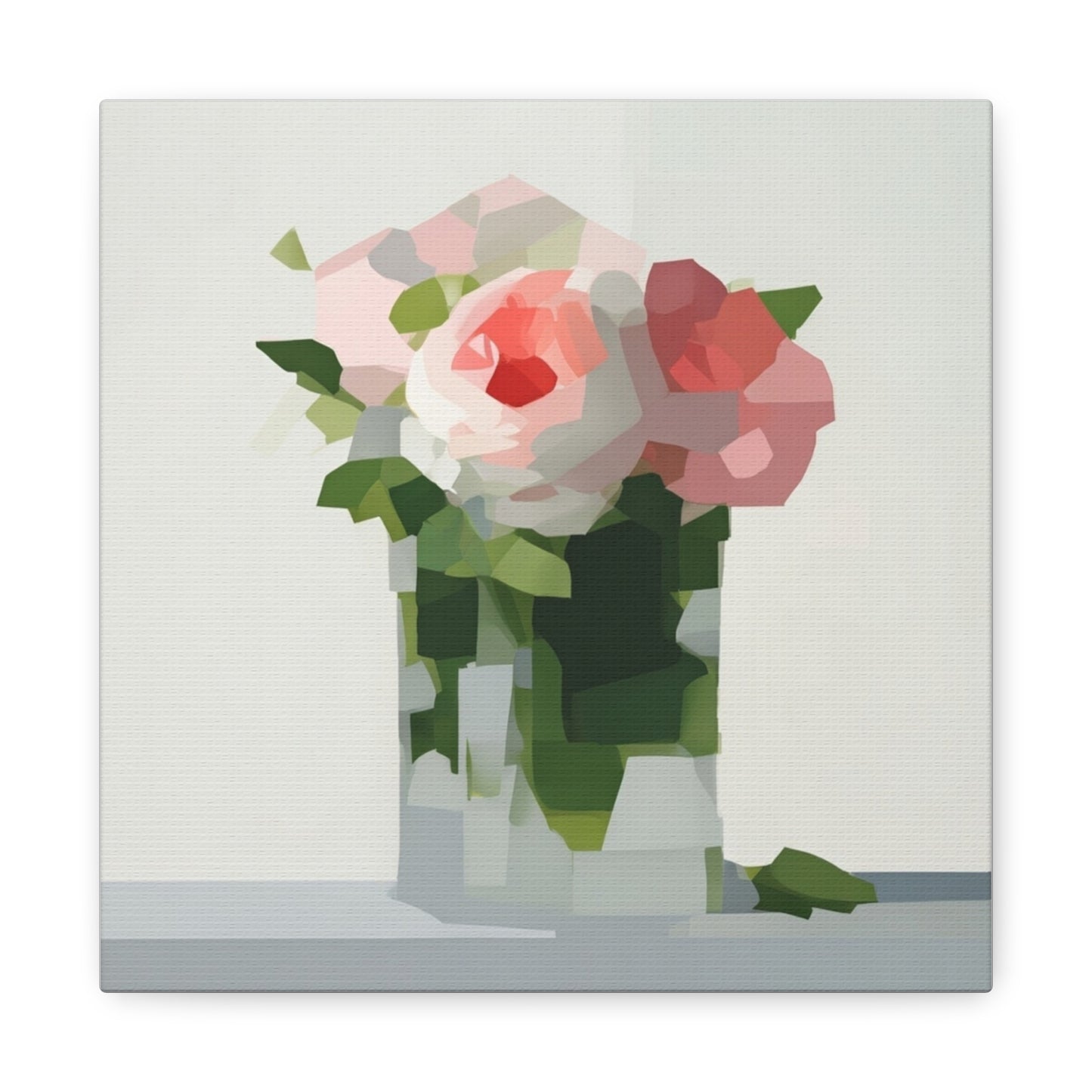Pink Roses Geometric Canvas Print — Stretched Matte Wall Art