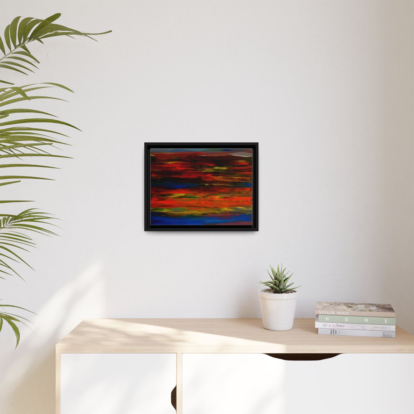 Abstract Multi-Color Matte Canvas Framed Wall Art — Bold Red & Blue Modern Painting