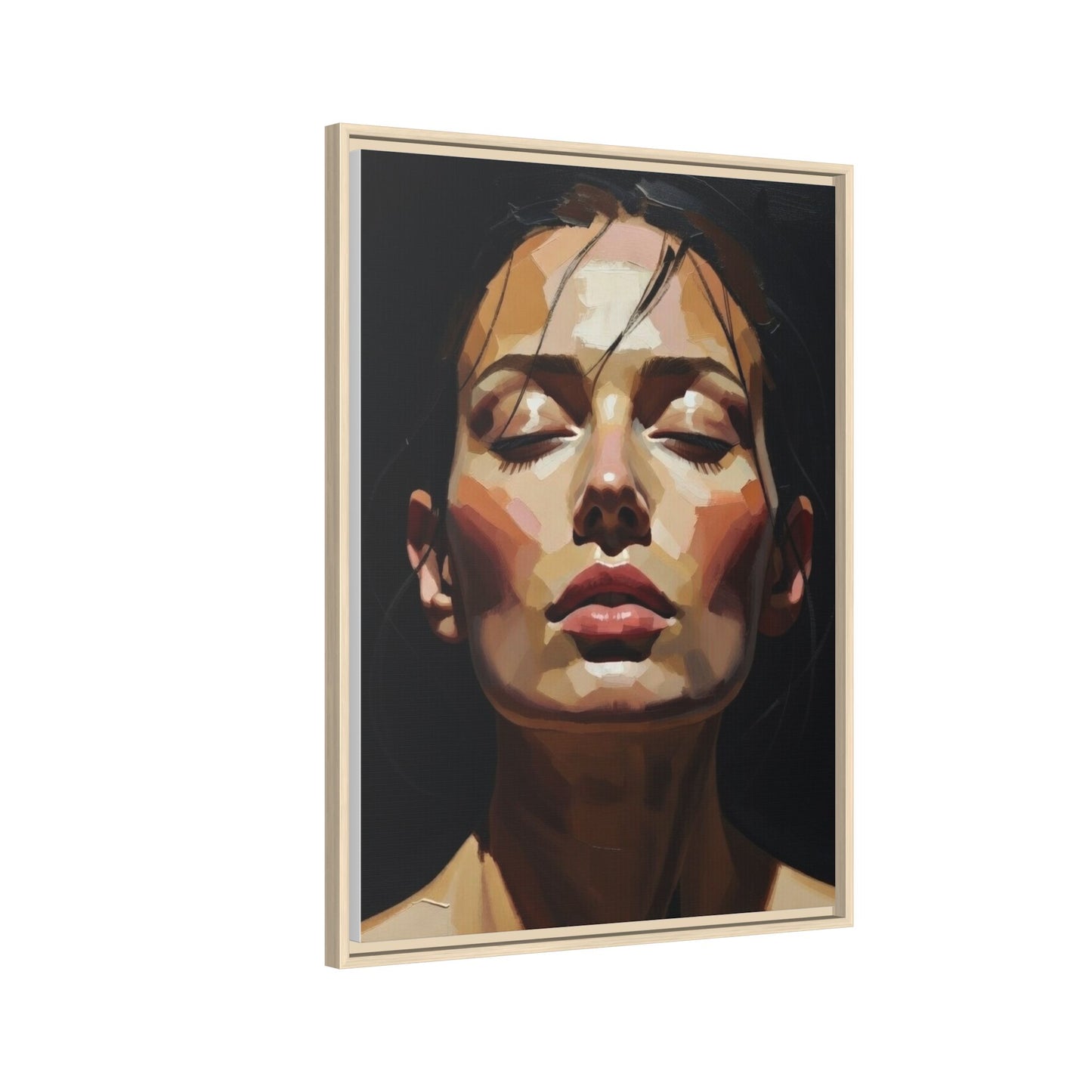 Framed Matte Canvas Portrait – Woman with Eyes Closed (Multi‑Color)