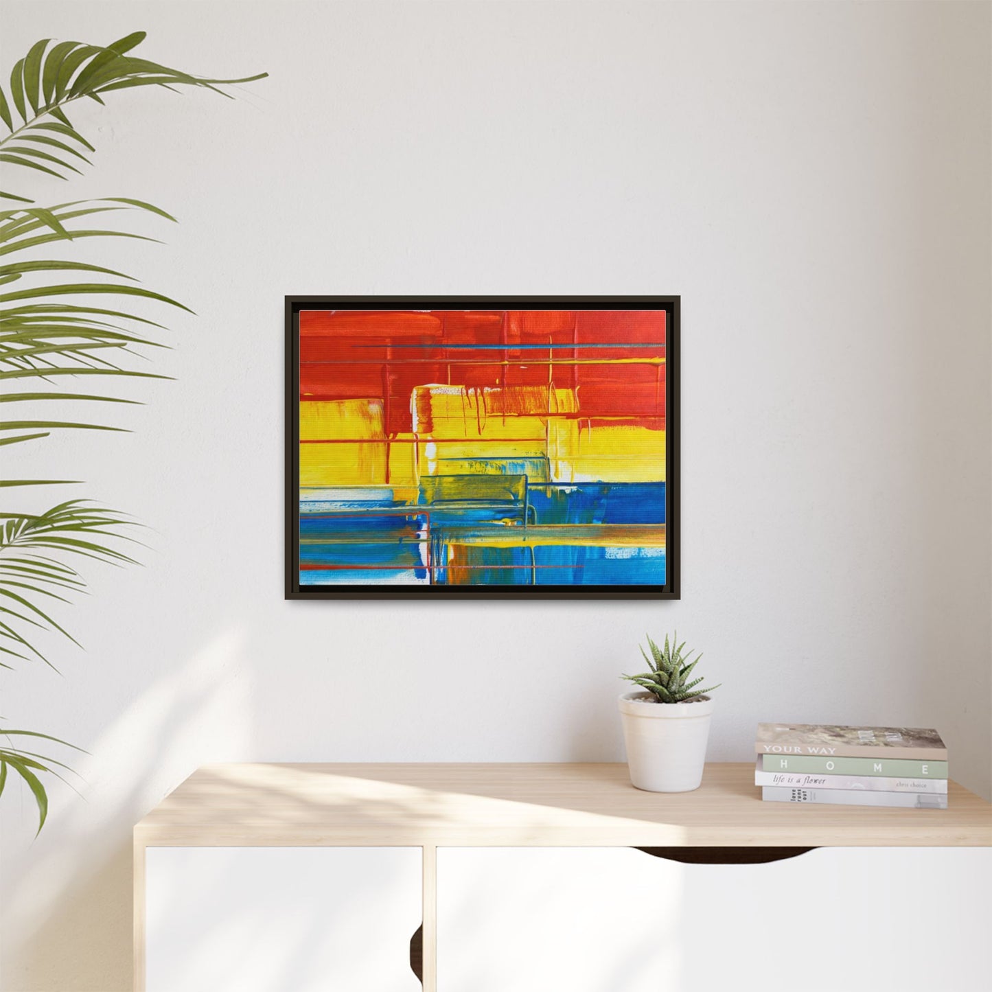 Abstract Multi-Color Framed Canvas Art — Modern Geometric Wall Decor