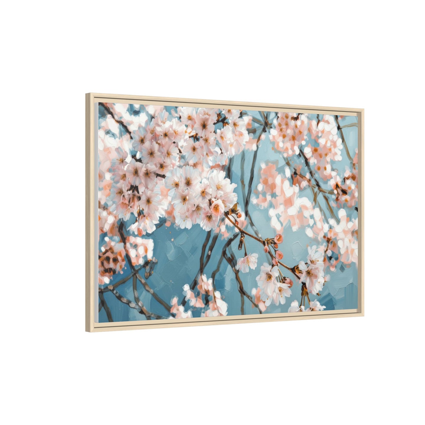 Framed Cherry Blossom Matte Canvas Print — Soft Pink Floral Wall Art