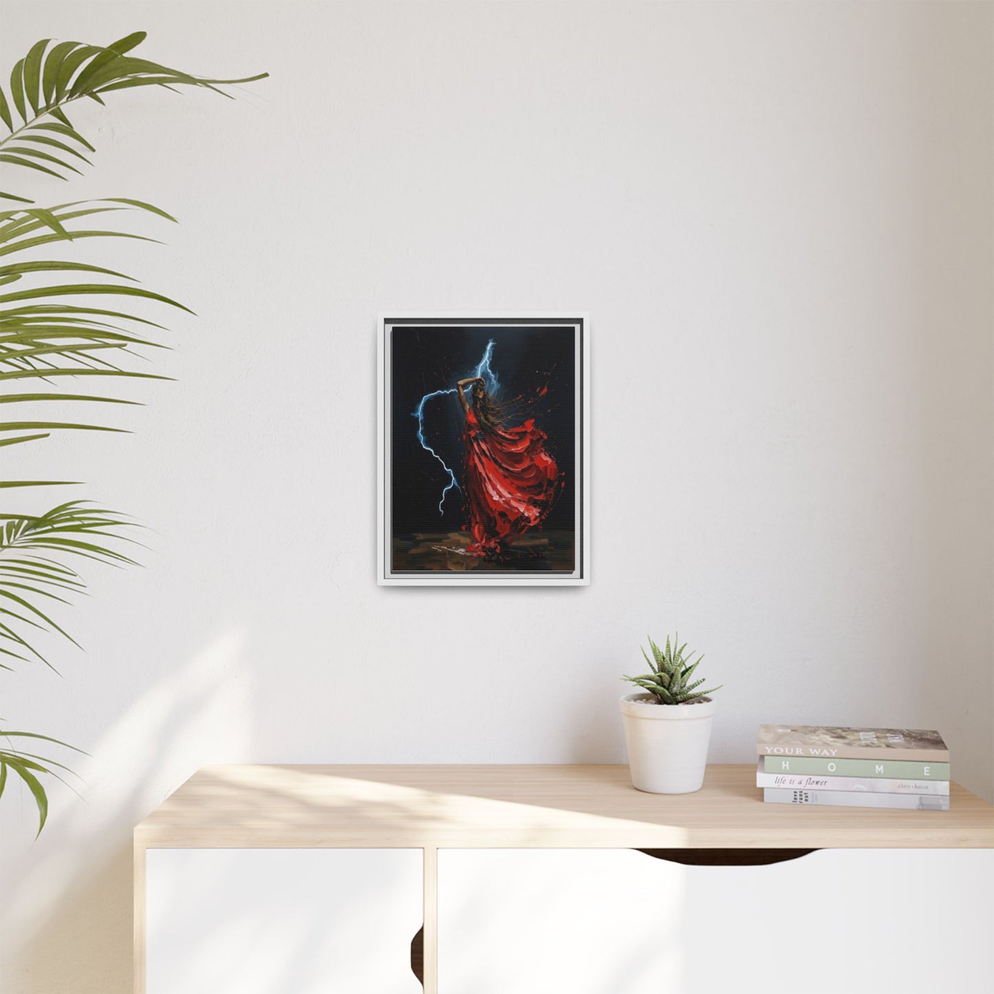 Framed Matte Canvas Print — Red Dancer Lightning Art