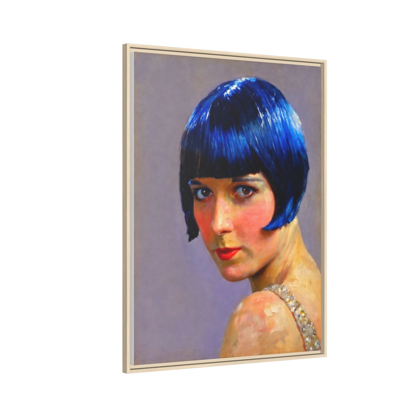 Framed Matte Canvas Art Print — Vintage Portrait with Blue Bob