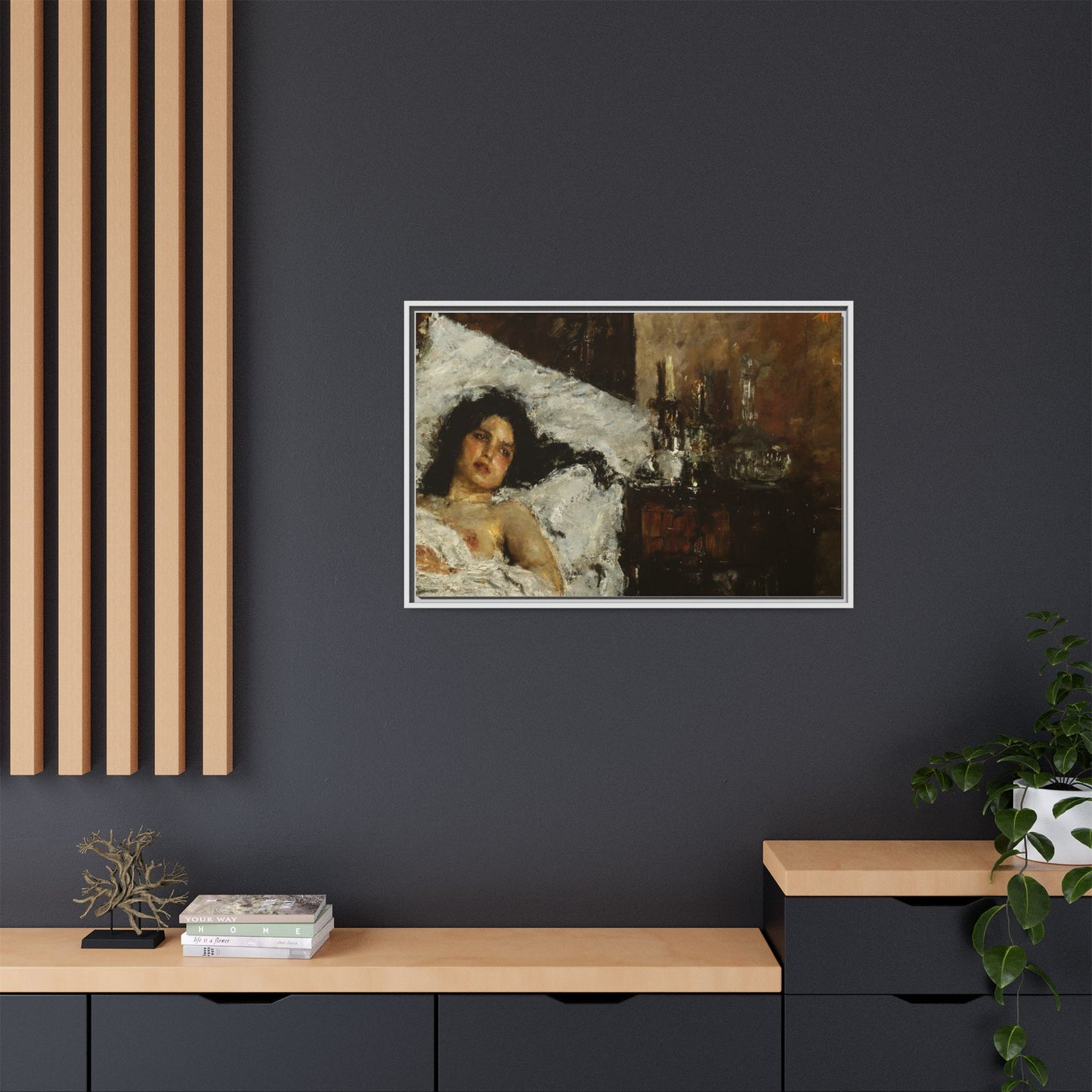 Resting by Antonio Mancini Framed Matte Canvas Wall Art Print