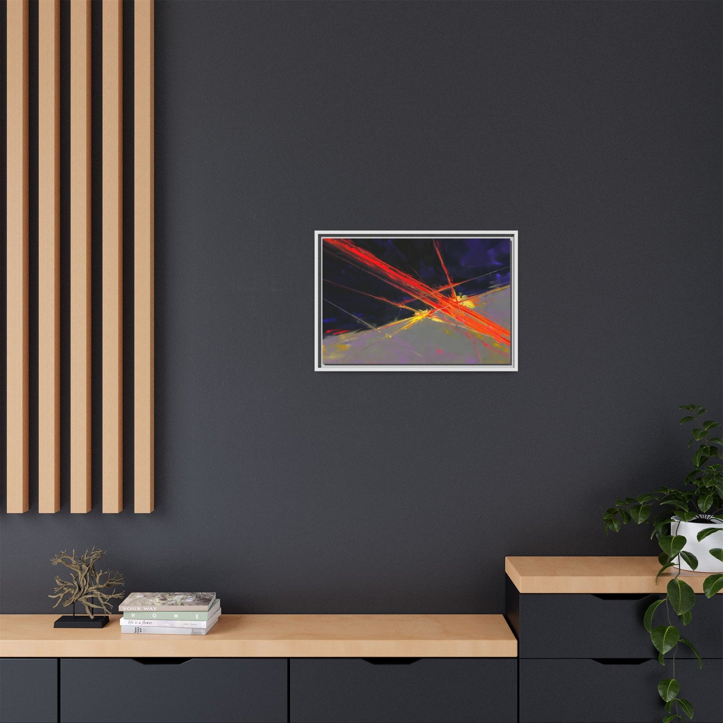 Abstract Red Streaks Framed Matte Canvas Art — Modern Multi‑Color Wall Decor
