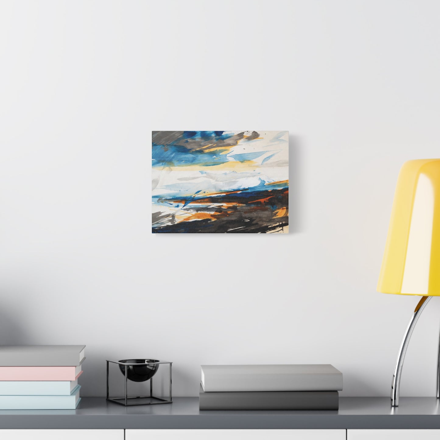 Abstract Oceanic Canvas Print — Blue & Amber Stretched Wall Art