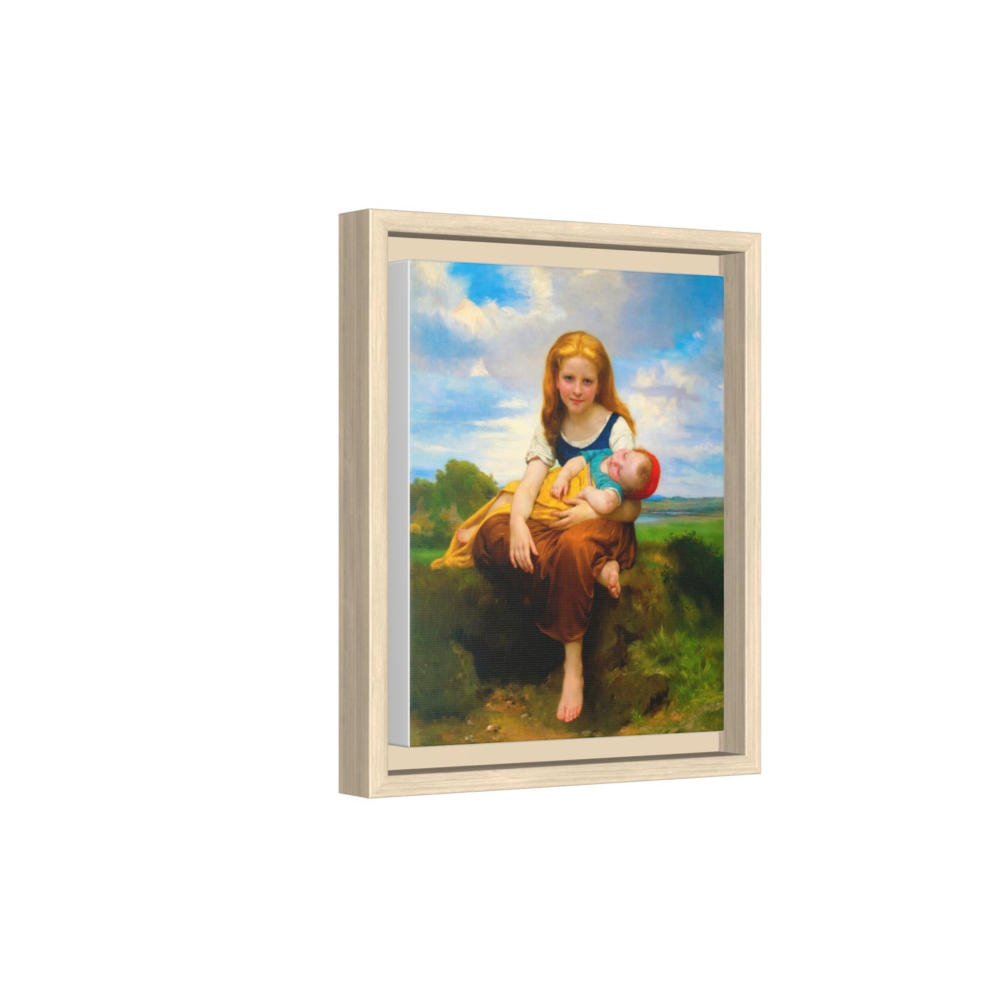 Young Girl Holding Sleeping Baby Canvas Print, Framed Wall Art