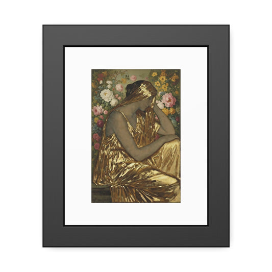 Framed Art Print — Vintage Gold Goddess Poster, Floral Decorative Wall Art