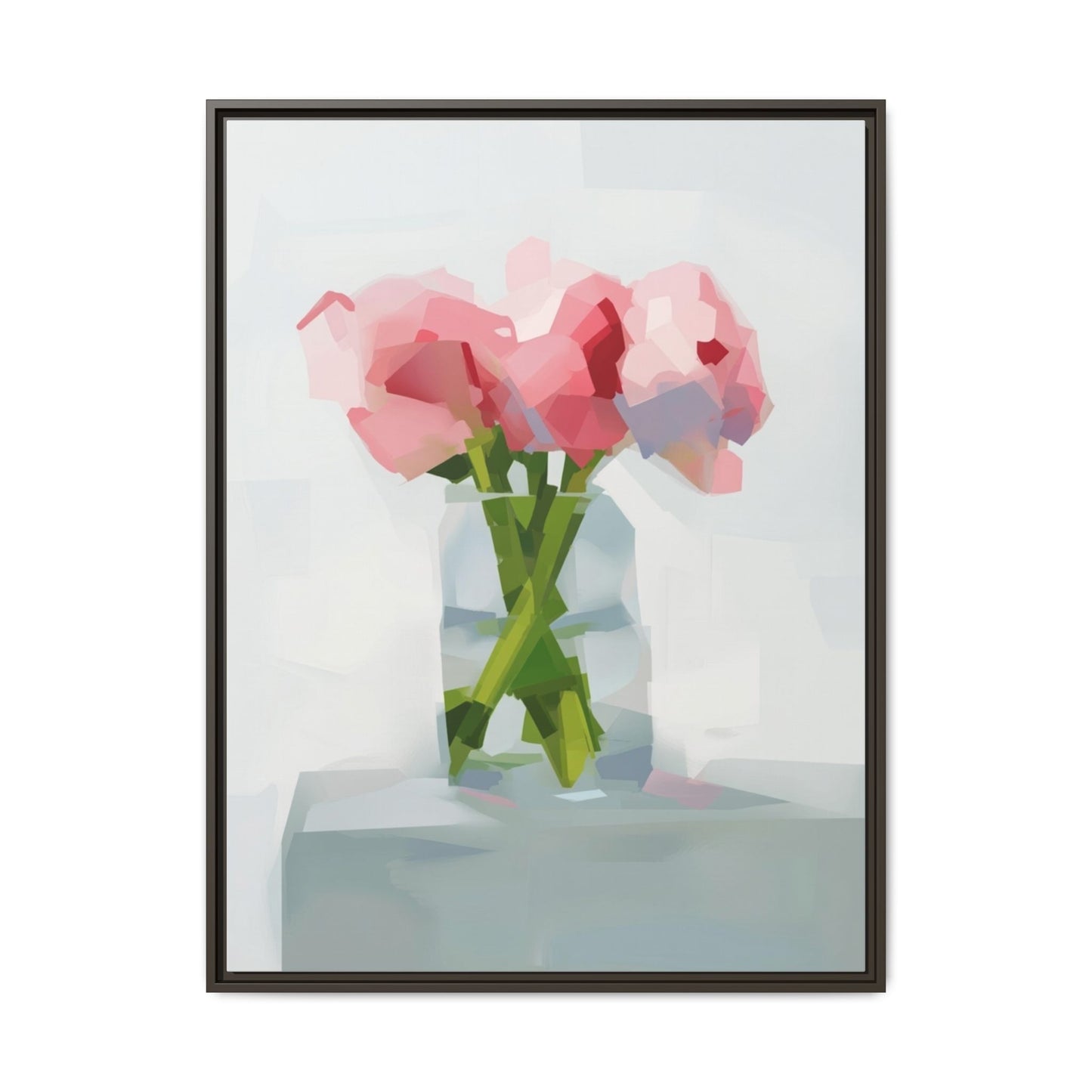 Framed Floral Canvas Art — Pink Peonies in Vase (Matte)