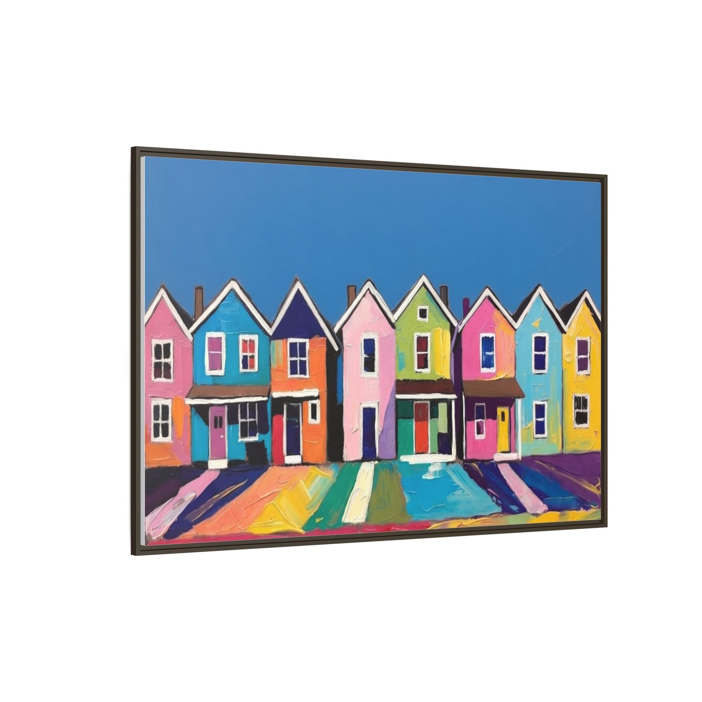 Colorful Beach Houses Matte Canvas Framed Wall Art