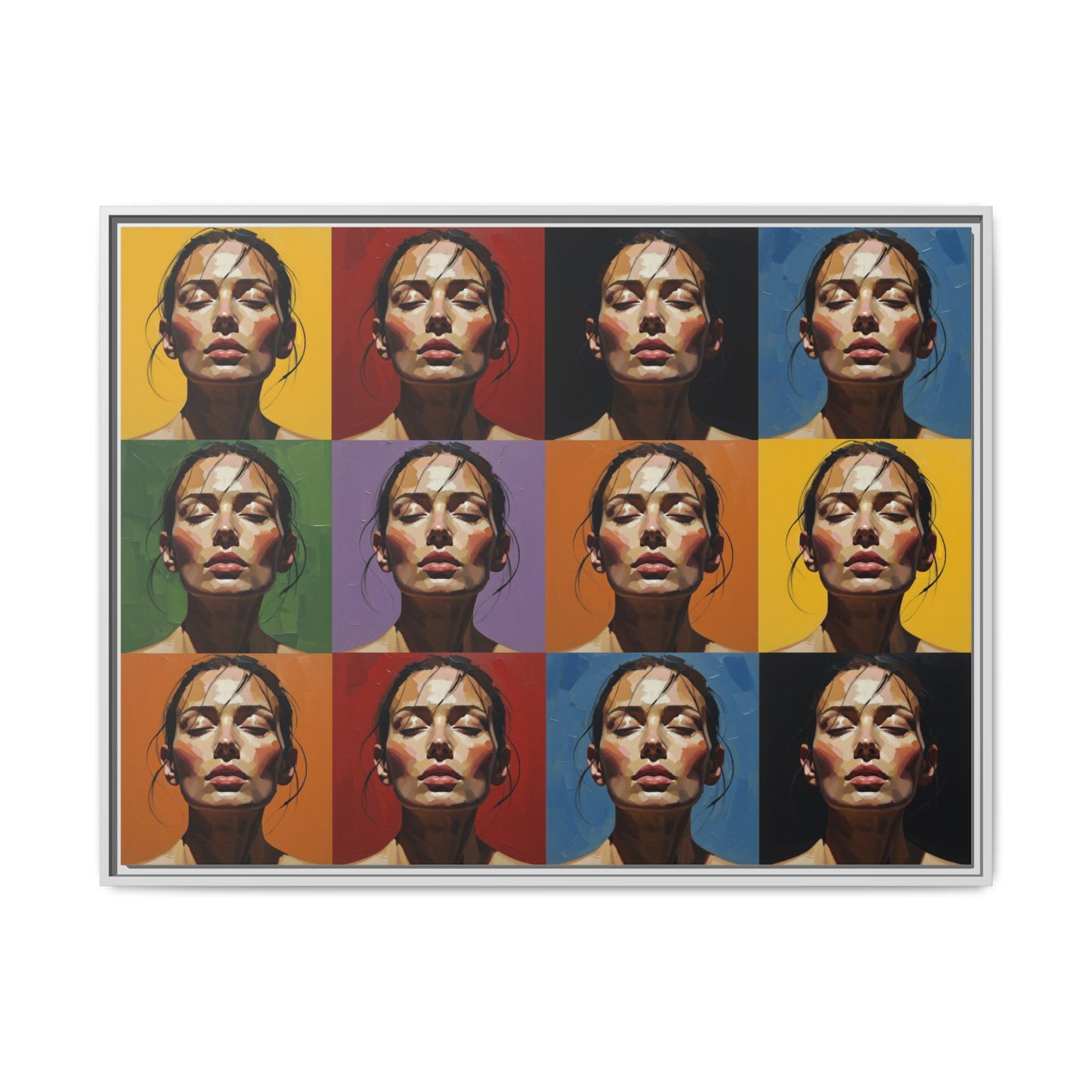 Pop Art Portrait Matte Canvas Print — Framed Multi-Color Grid